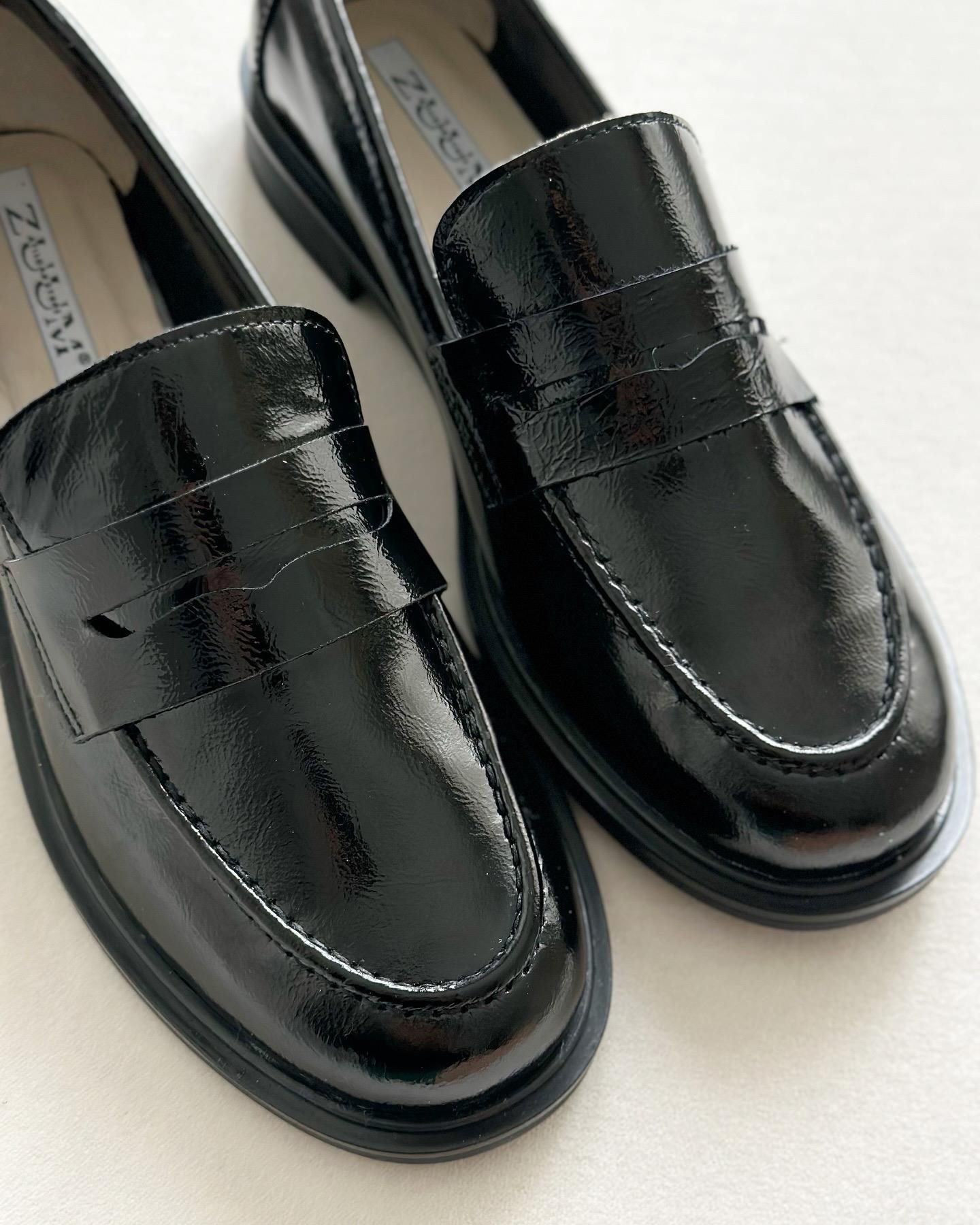 ZUUMMAKOSEN & OXFORDMaris % 100 Hakiki Deri Günlük Kadın Loafer - Siyah Rugan