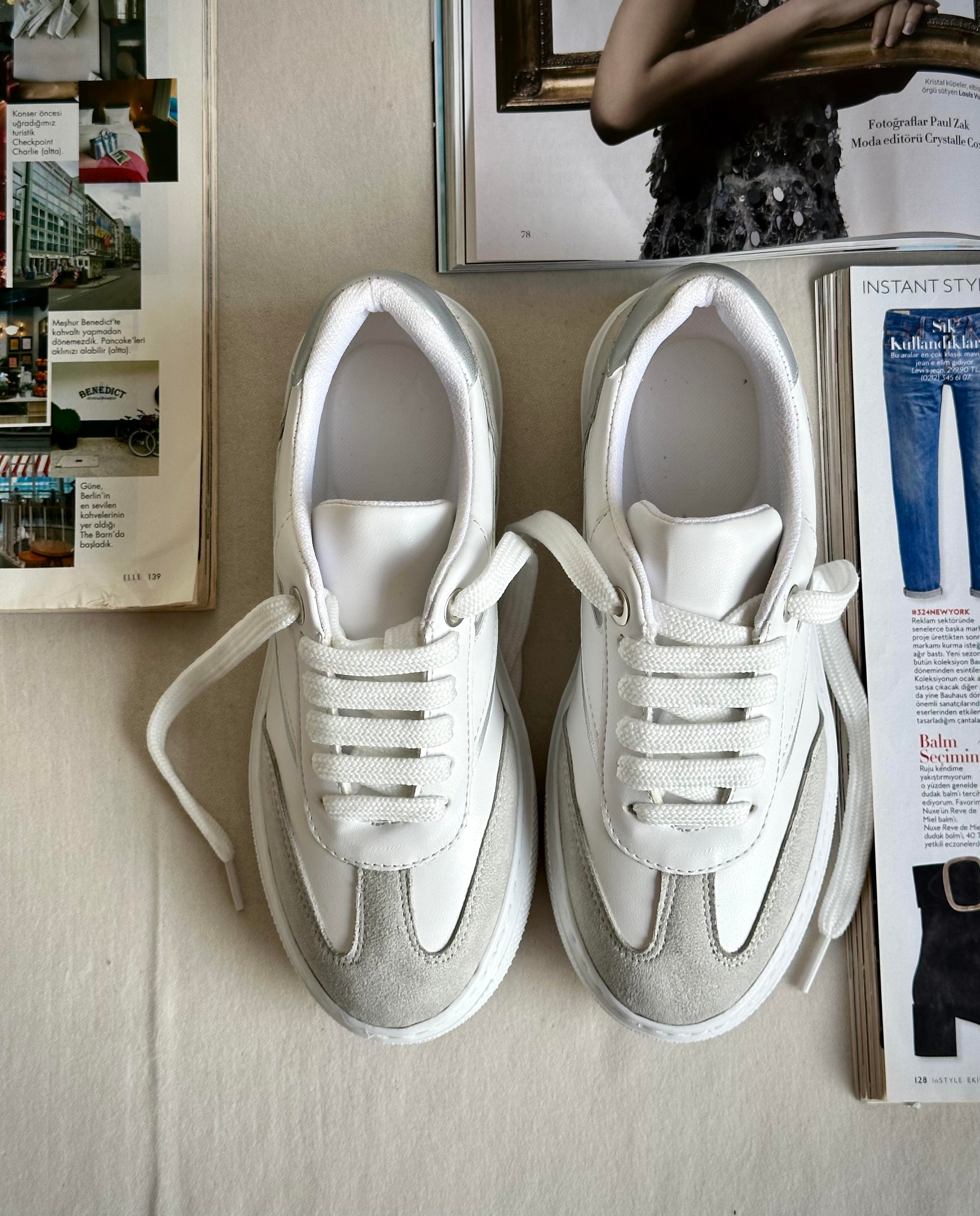 ZUUMSNEAKERNunez Basic Casuel Kadın Ayakkabı - Beyaz & Taş Gri