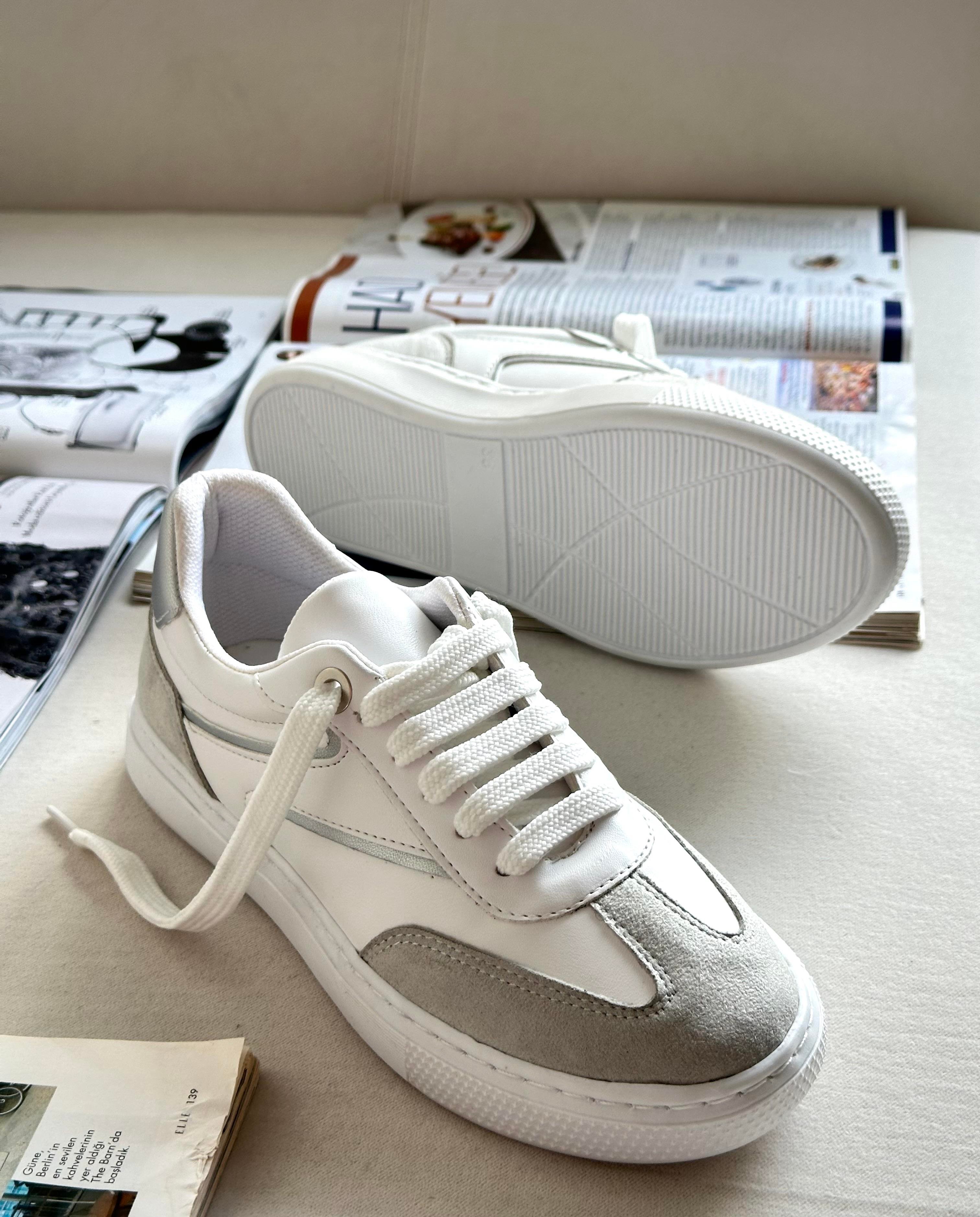 ZUUMSNEAKERNunez Basic Casuel Kadın Ayakkabı - Beyaz & Taş Gri