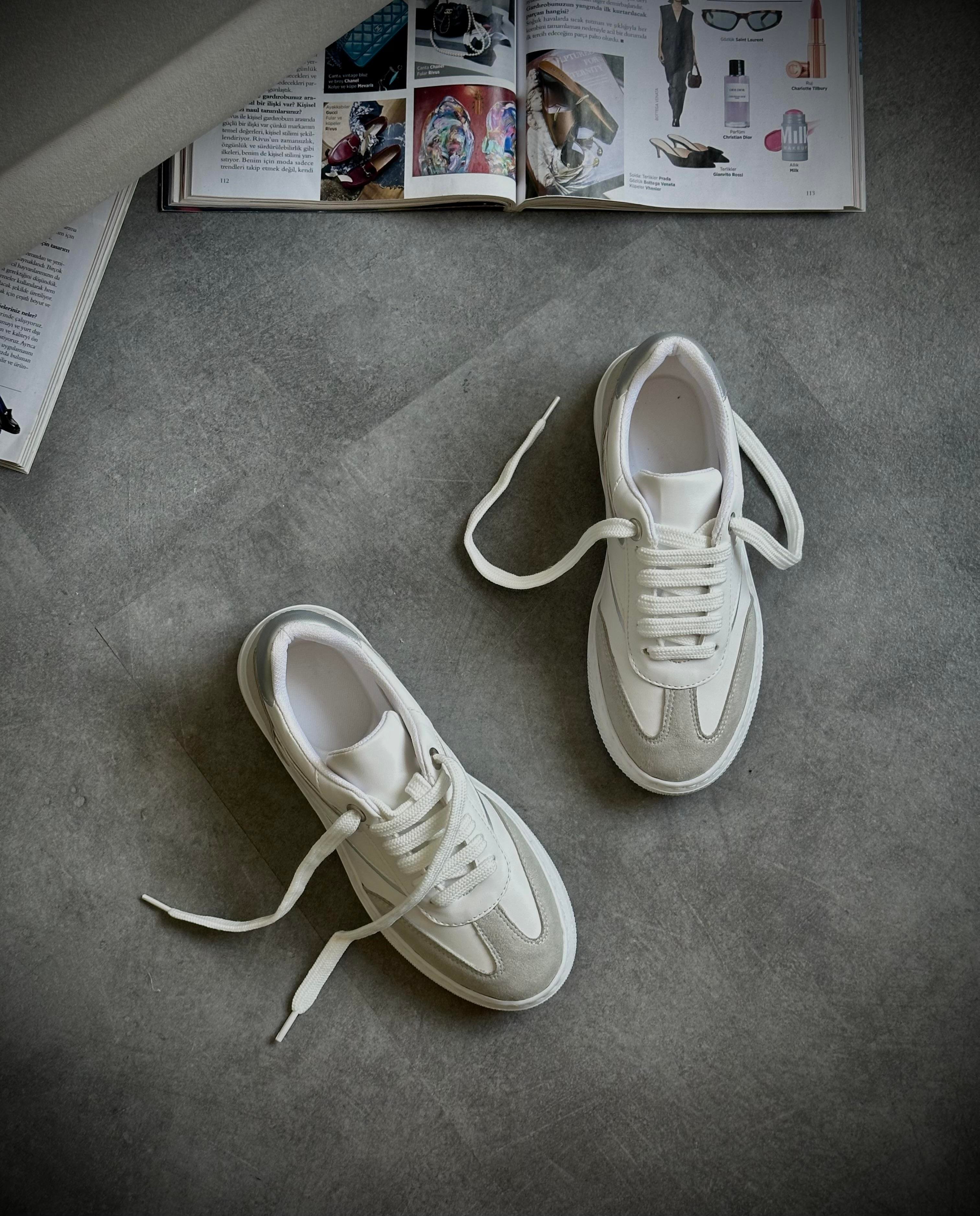 ZUUMSNEAKERNunez Basic Casuel Kadın Ayakkabı - Beyaz & Taş Gri
