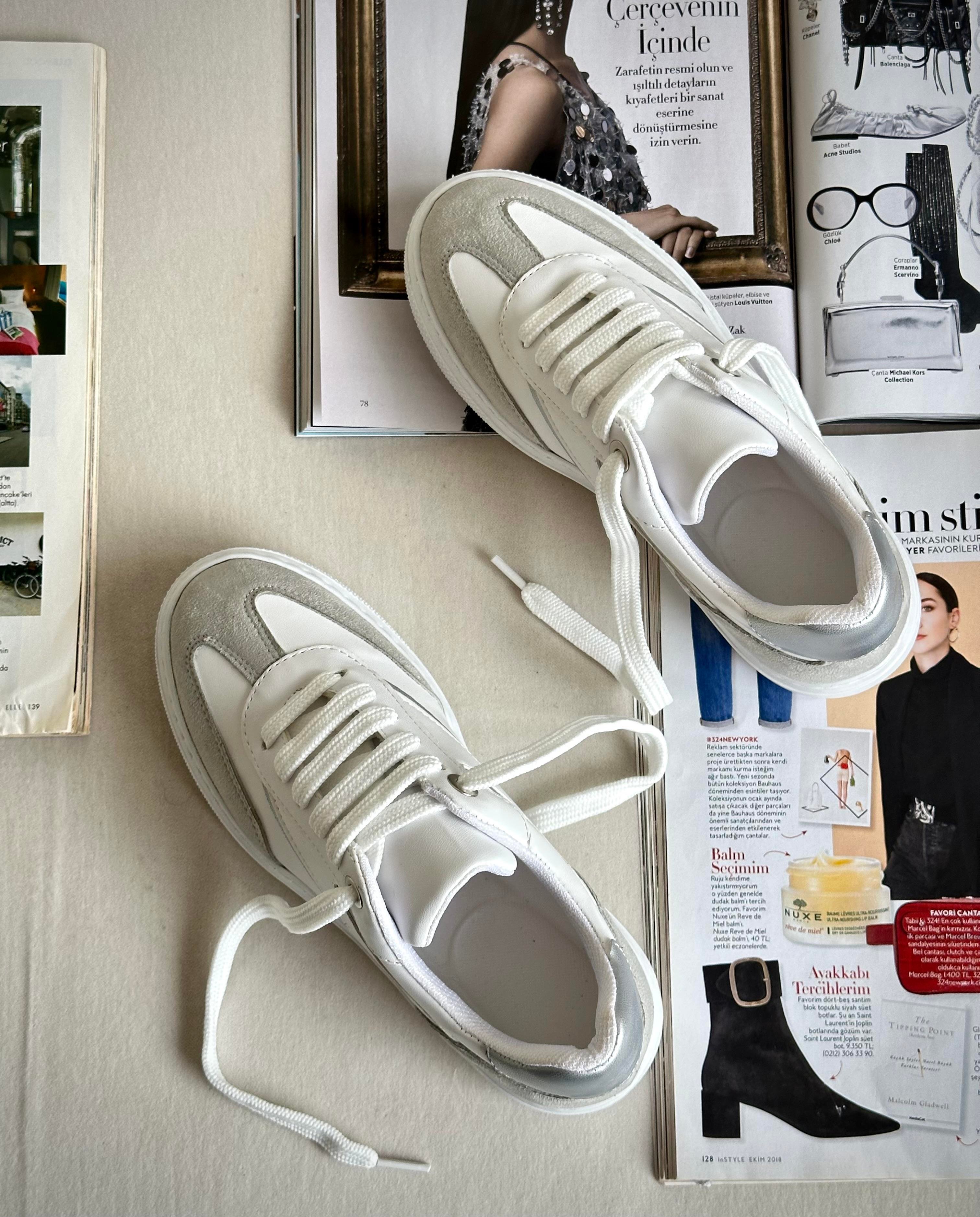 ZUUMSNEAKERNunez Basic Casuel Kadın Ayakkabı - Beyaz & Taş Gri