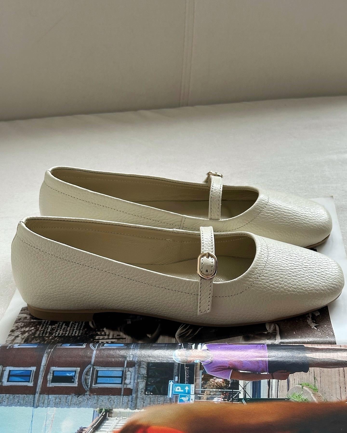 ZUUMBABET & ESPADRİLOlte % 100 Hakiki Deri Mary Jane Kadın Balerin Babet - Bej Deri