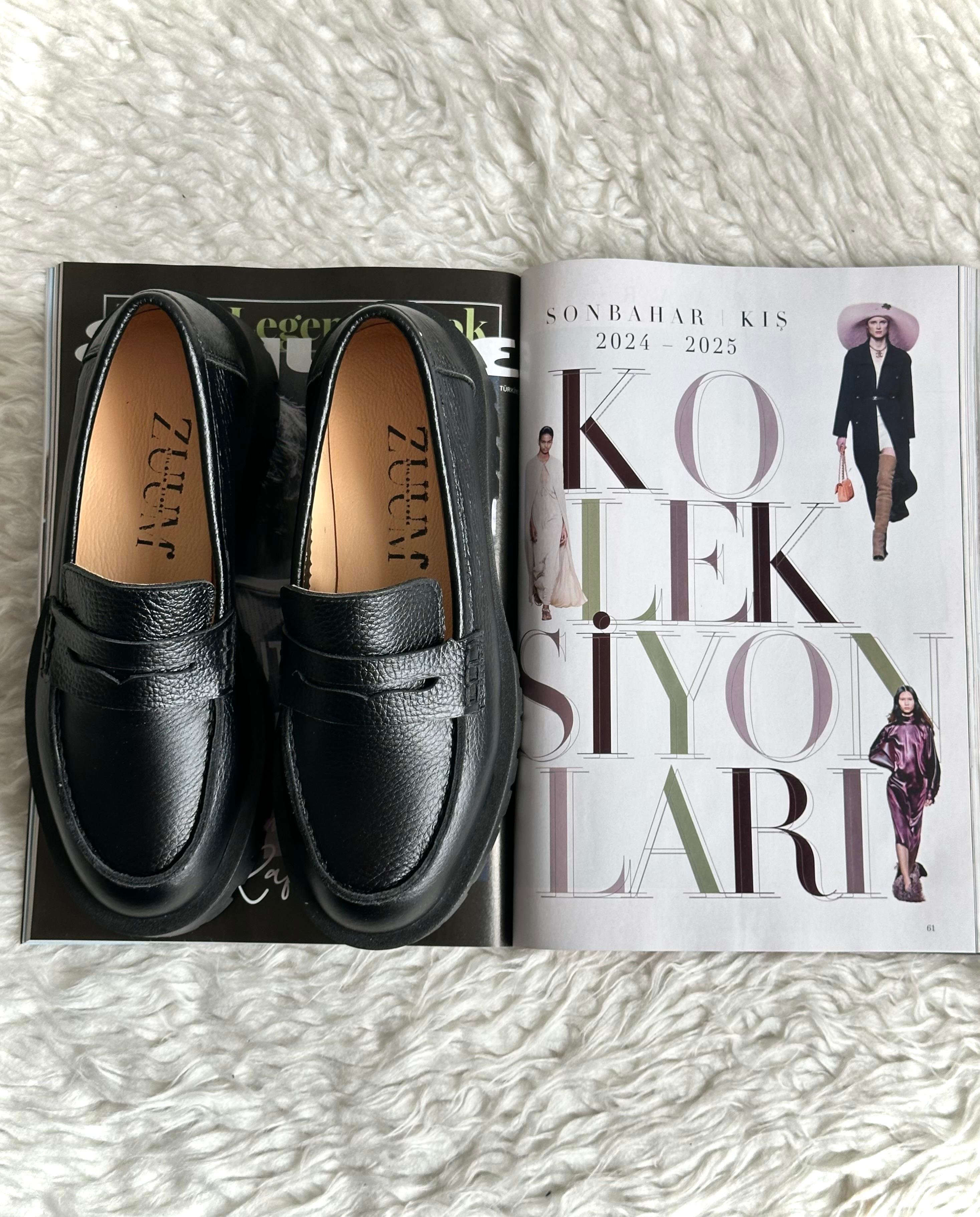 ZUUMMakosen & OxfordPolka % 100 Hakiki Deri Kadın Makosen Ayakkabı - Siyah Deri