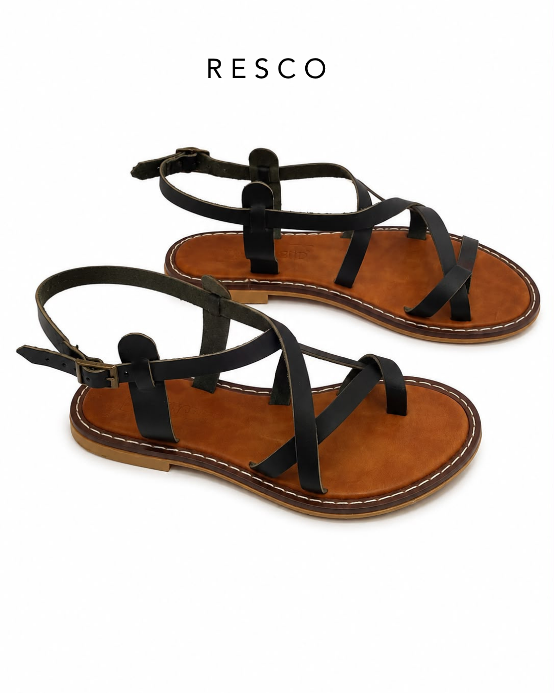ZUUMSANDALET & TERLİKResco %100 Hakiki Deri Parmak Arası Kadın Sandalet - Siyah Deri