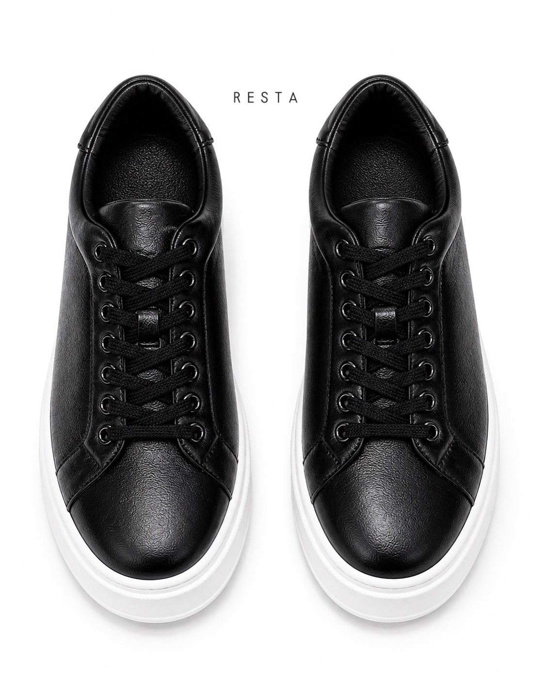 ZUUMSNEAKERResta % 100 Hakiki Deri Kalın Tabanlı Kadın Sneaker - Siyah Deri