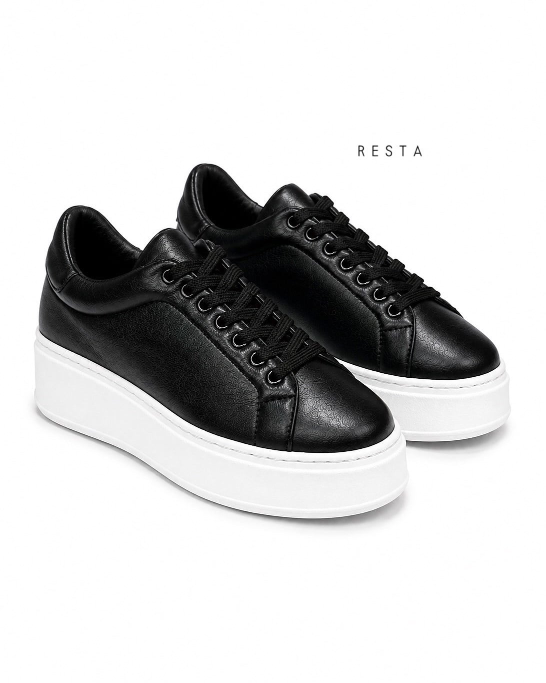 ZUUMSNEAKERResta % 100 Hakiki Deri Kalın Tabanlı Kadın Sneaker - Siyah Deri