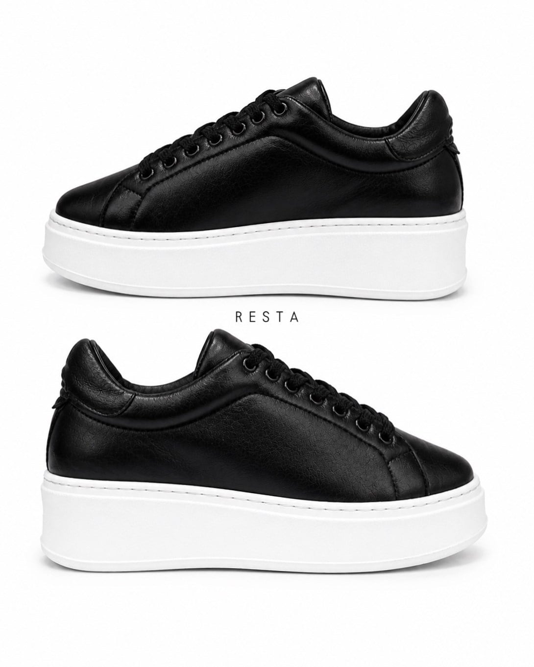 ZUUMSNEAKERResta % 100 Hakiki Deri Kalın Tabanlı Kadın Sneaker - Siyah Deri