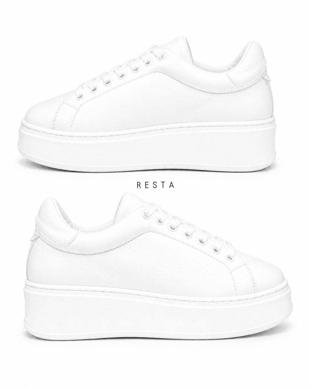 ZUUMSNEAKERResta % 100 Hakiki Deri Kalın Tabanlı Kadın Sneaker - Beyaz Deri