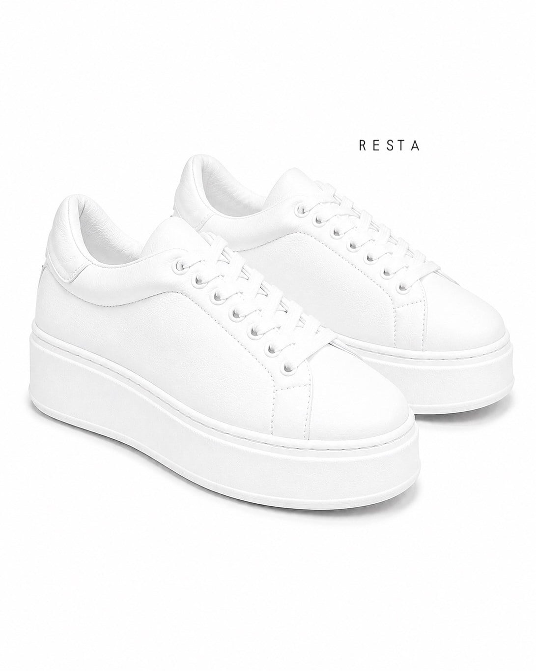 ZUUMSNEAKERResta % 100 Hakiki Deri Kalın Tabanlı Kadın Sneaker - Beyaz Deri