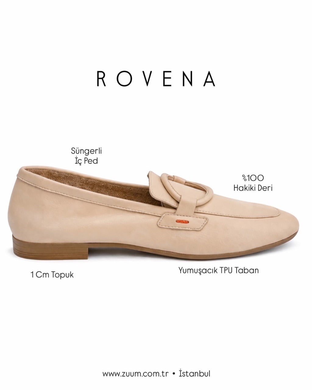 ZUUMBABET & LOAFERRovena % 100 Hakiki Deri Kadın Makosen Ayakkabı - Pudra Deri