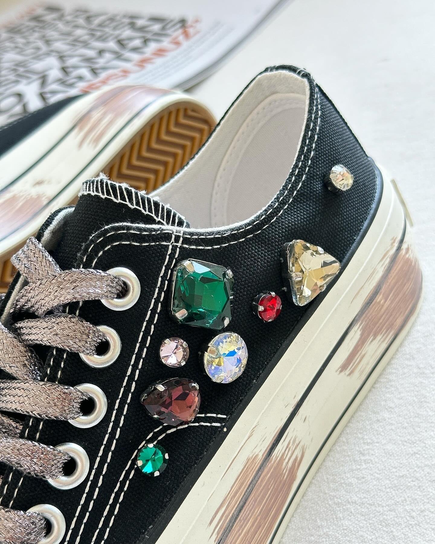 ZUUMSNEAKERRufel Taş Aksesuarlı  Kalın Taban Kadın Sneaker - Siyah