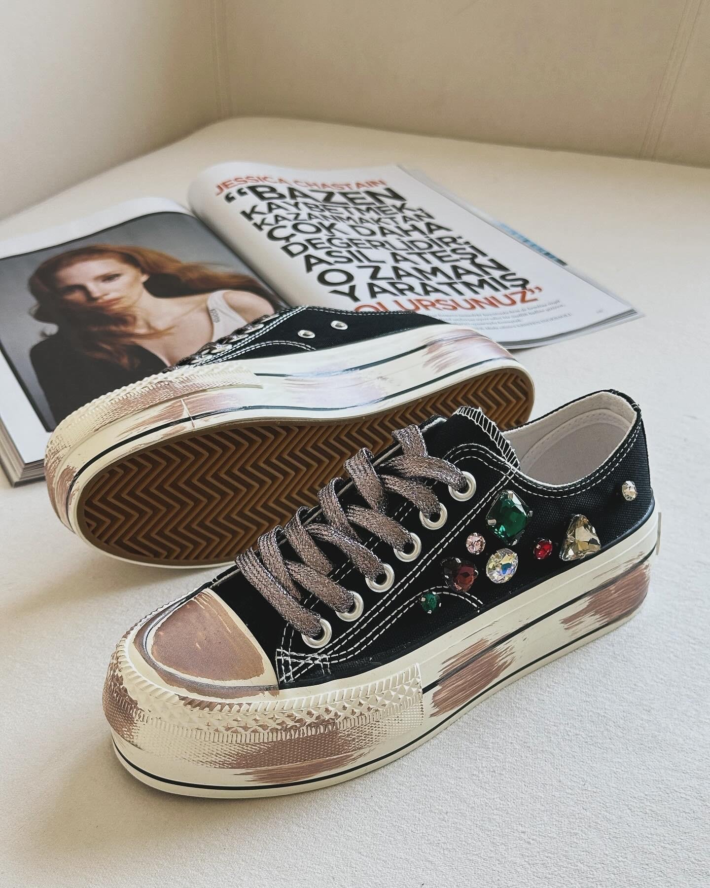 ZUUMSNEAKERRufel Taş Aksesuarlı  Kalın Taban Kadın Sneaker - Siyah