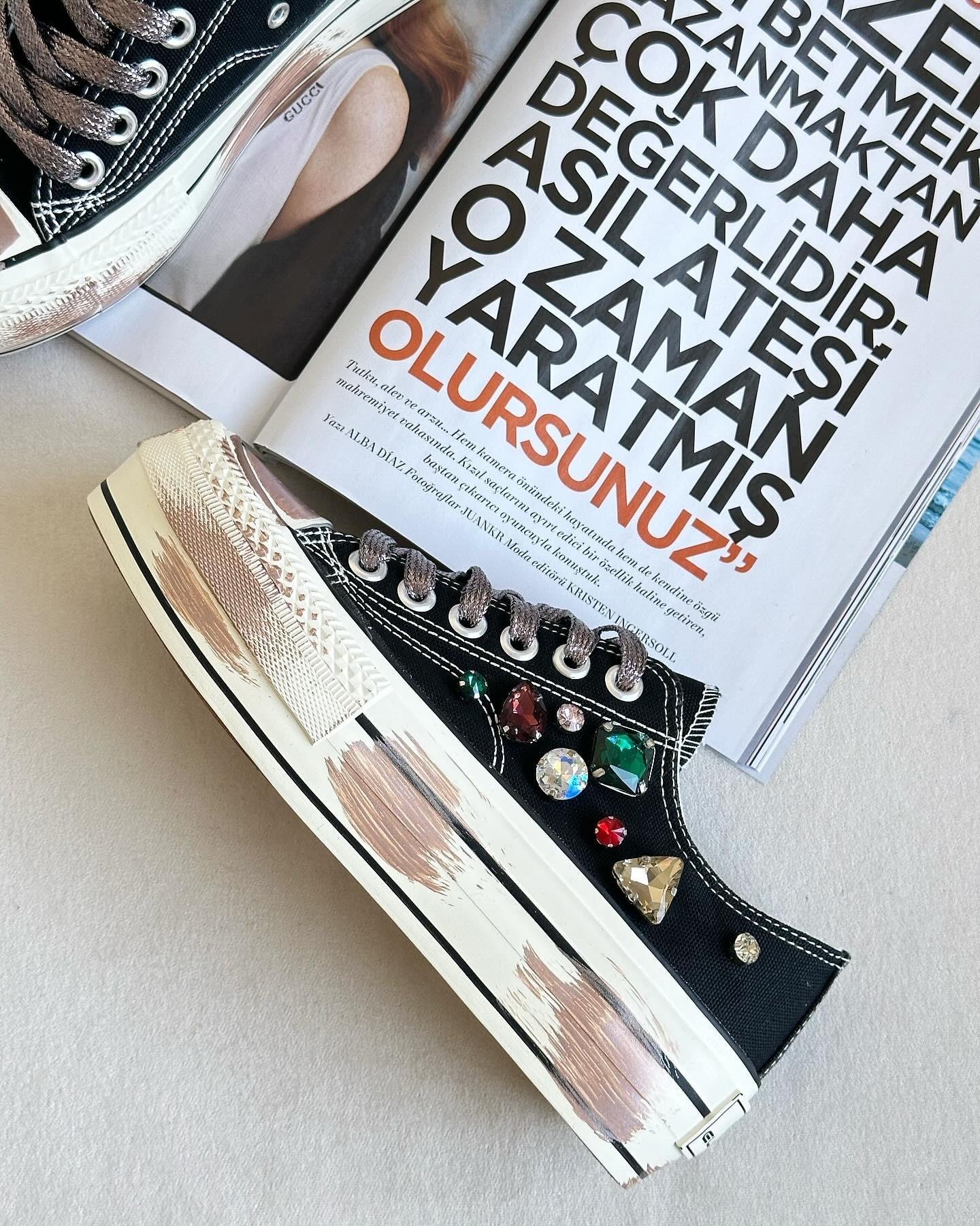 ZUUMSNEAKERRufel Taş Aksesuarlı  Kalın Taban Kadın Sneaker - Siyah