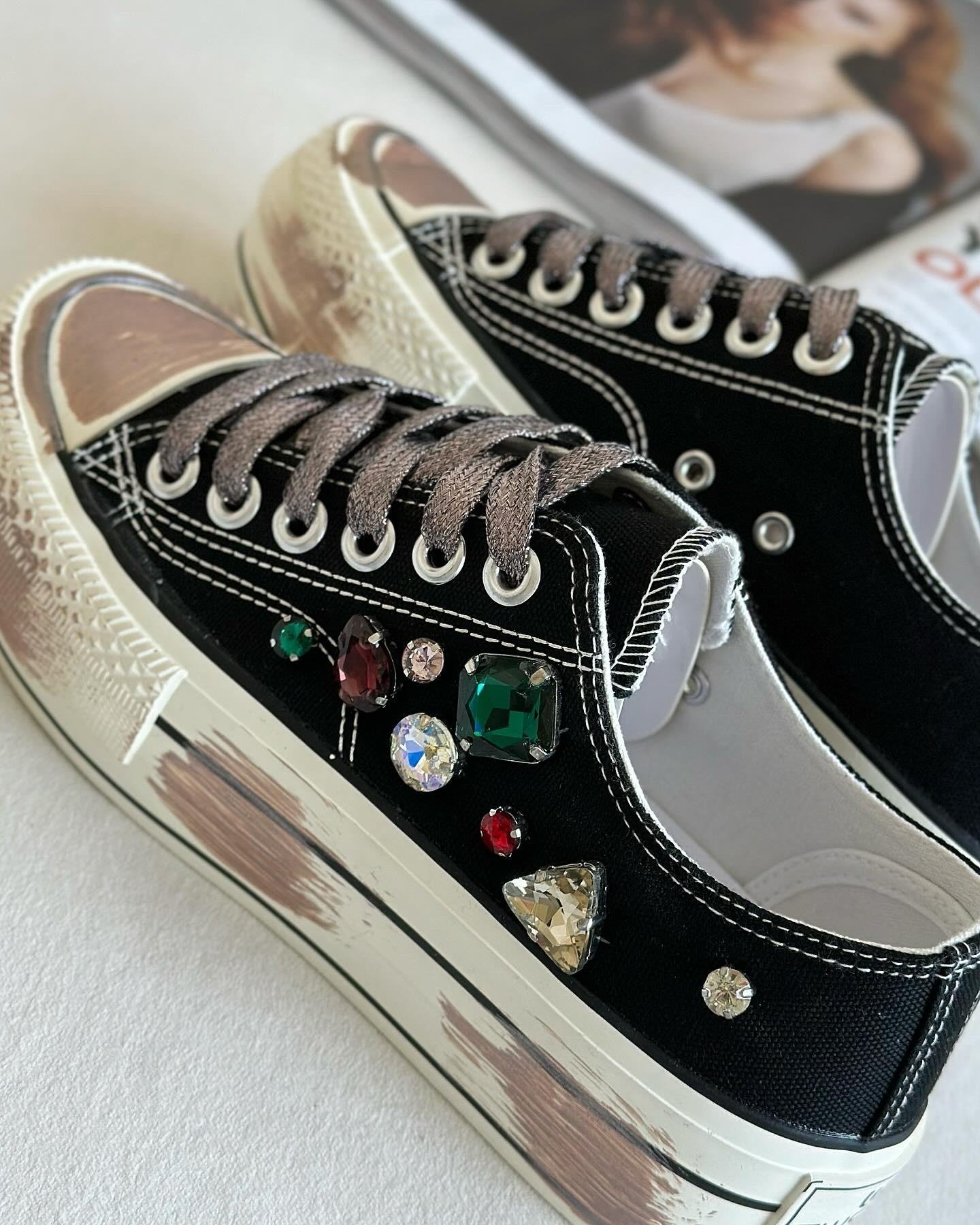 ZUUMSNEAKERRufel Taş Aksesuarlı  Kalın Taban Kadın Sneaker - Siyah