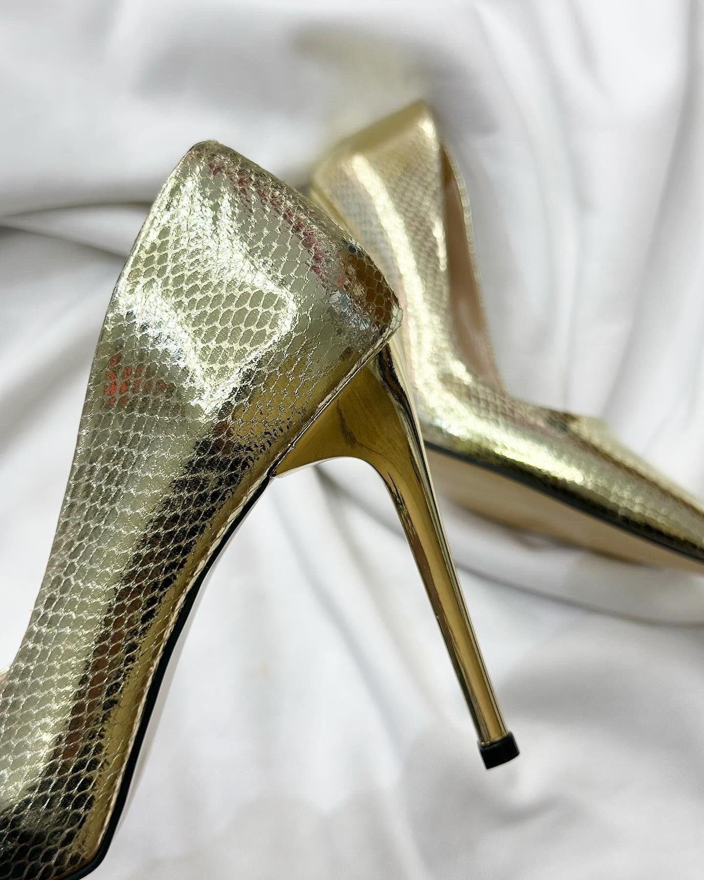 ZUUMKalın & İnce TopukluSabel 11 cm Topuklu Stiletto - Gold Yılan