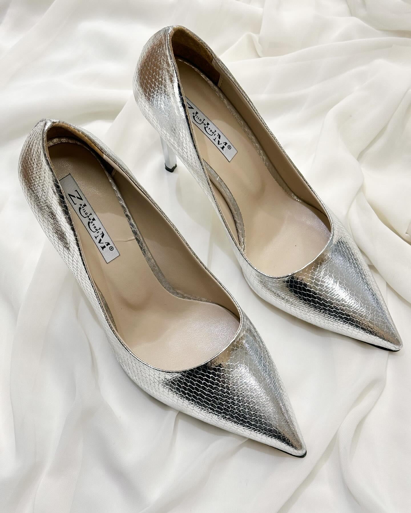 ZUUMKalın & İnce TopukluSabel 11 cm Topuklu Stiletto - Gümüş Yılan