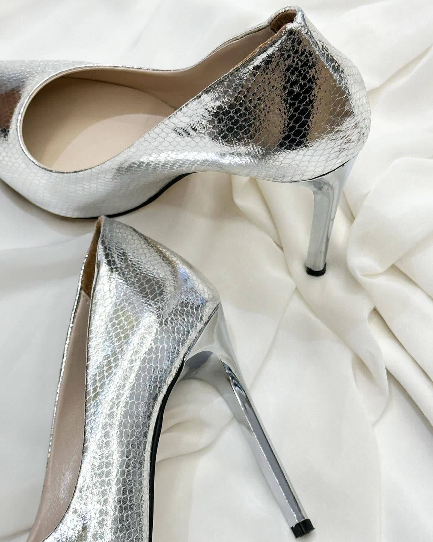 ZUUMKalın & İnce TopukluSabel 11 cm Topuklu Stiletto - Gümüş Yılan