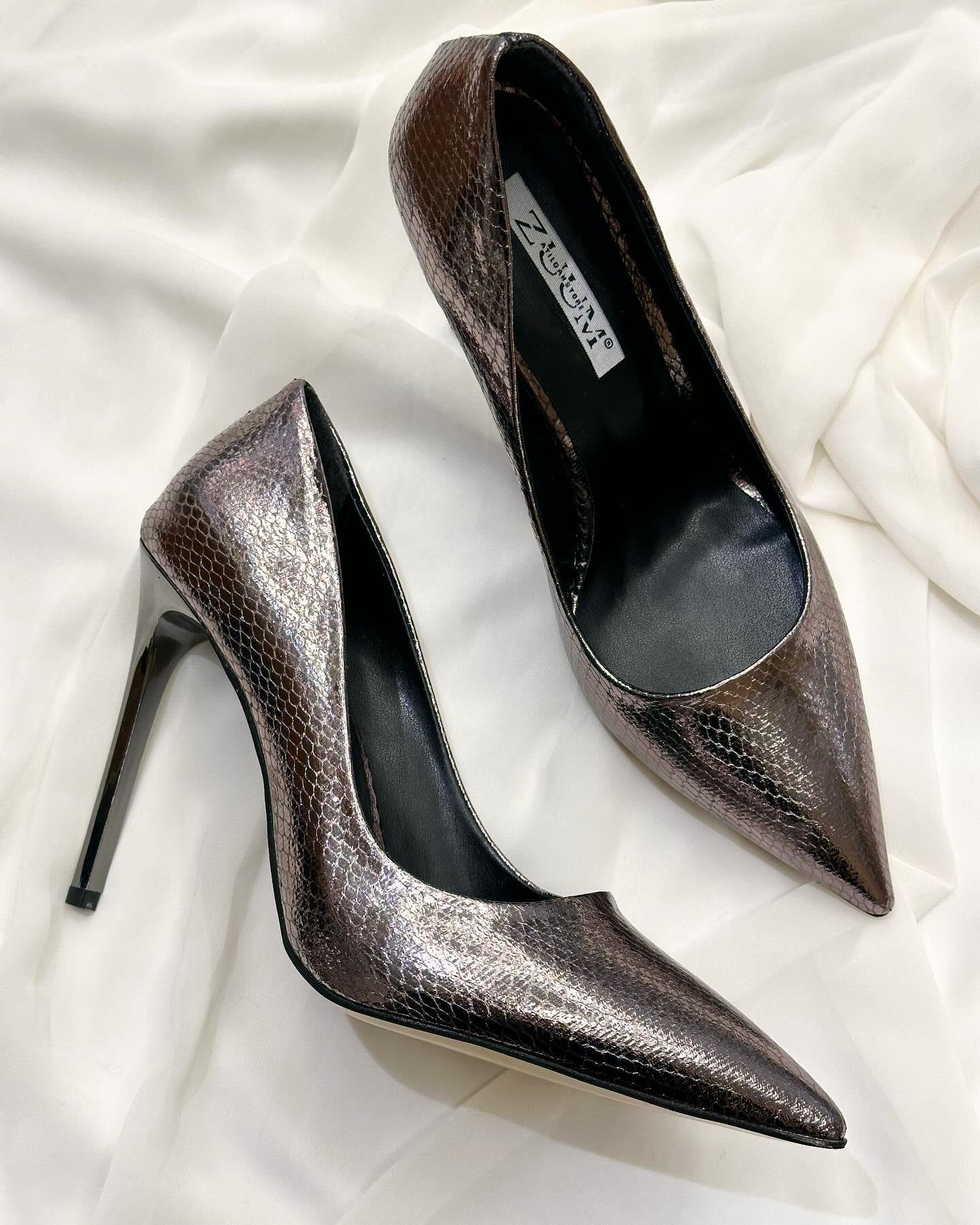 ZUUMKalın & İnce TopukluSabel 11 cm Topuklu Stiletto - Platin Yılan