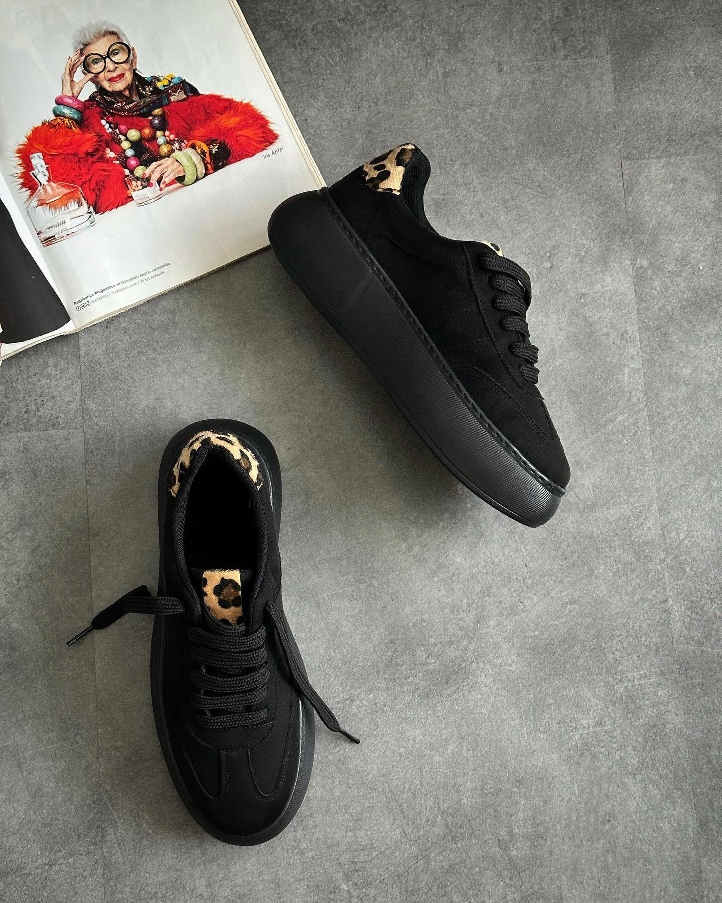ZUUMSNEAKERSavoy Kalın Taban Ortopedik Kadın Sneaker - Siyah & Leopar