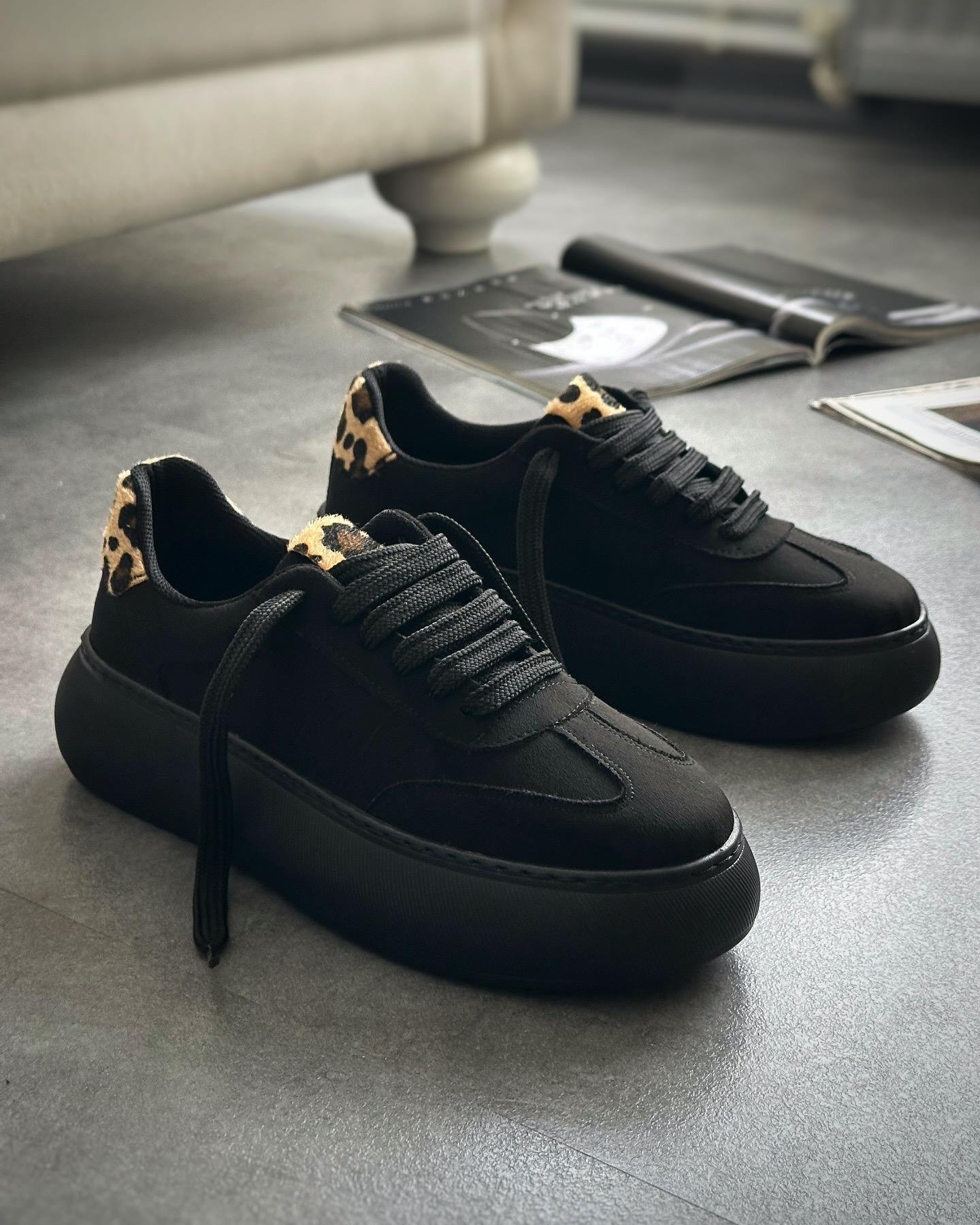 ZUUMSNEAKERSavoy Kalın Taban Ortopedik Kadın Sneaker - Siyah & Leopar