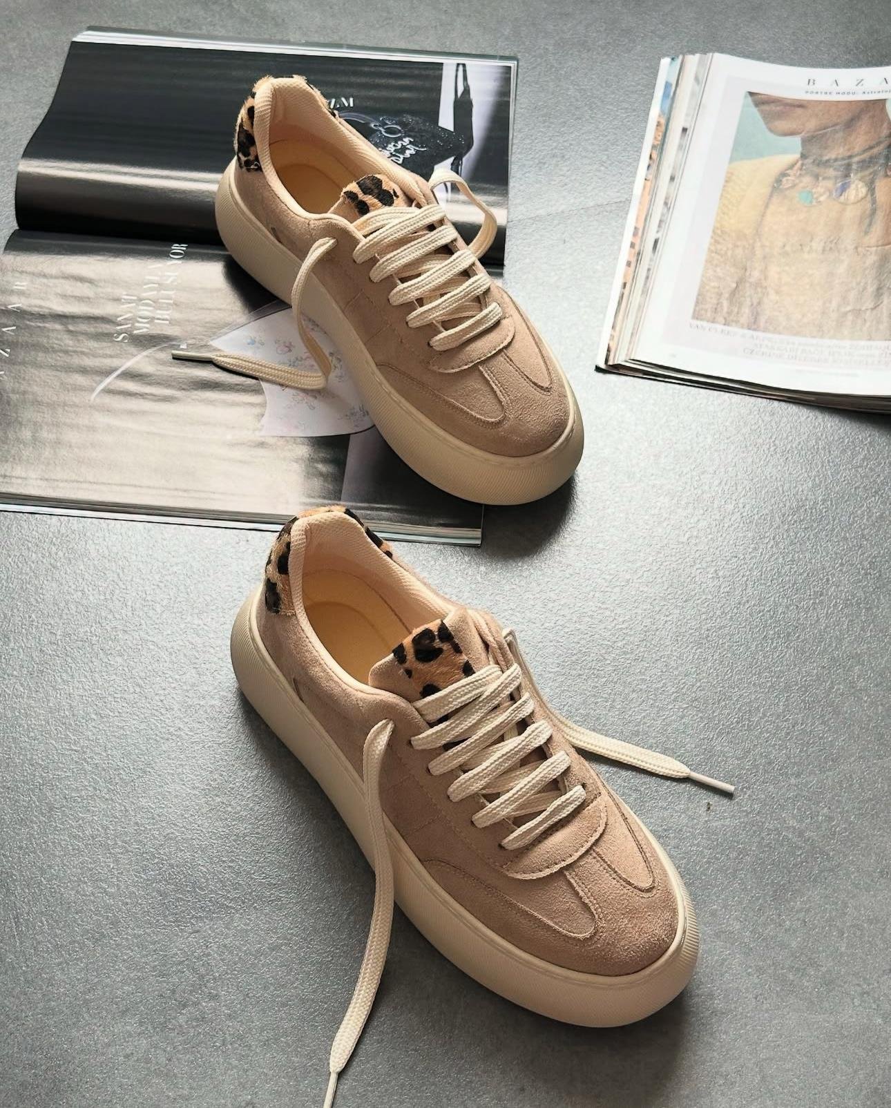 ZUUMSNEAKERSavoy Kalın Taban Ortopedik Kadın Sneaker - Bej & Leopar