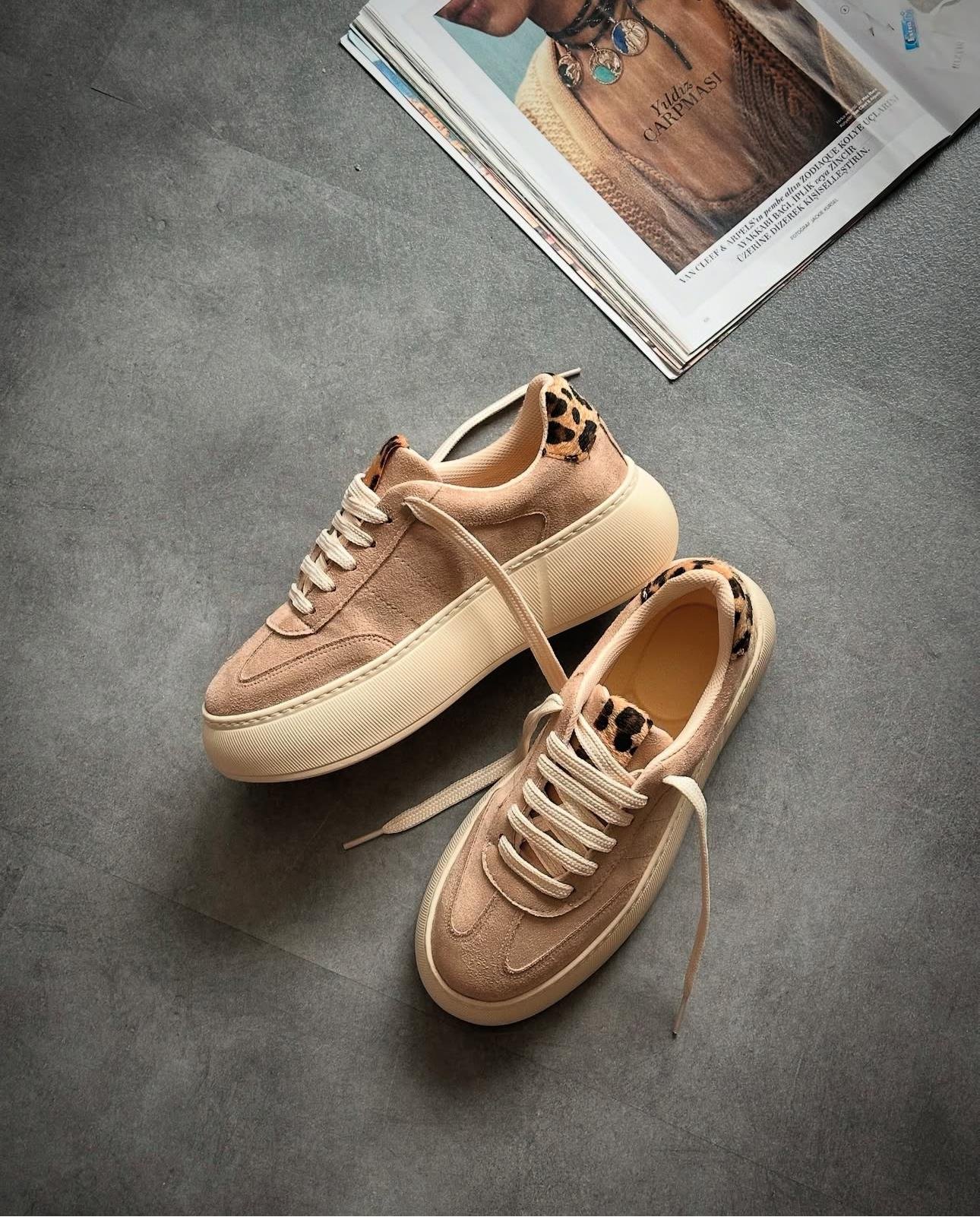 ZUUMSNEAKERSavoy Kalın Taban Ortopedik Kadın Sneaker - Bej & Leopar