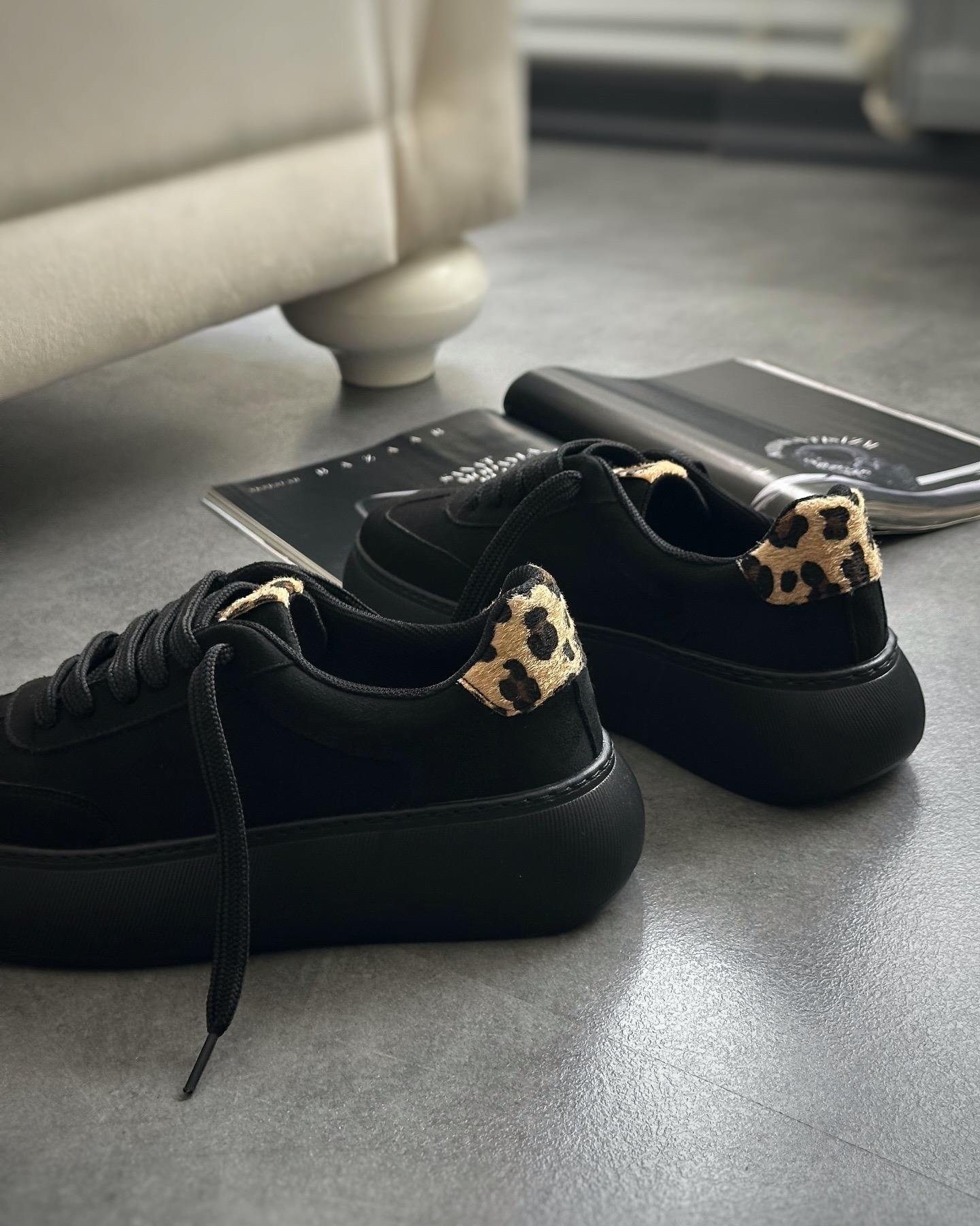ZUUMSNEAKERSavoy Kalın Taban Ortopedik Kadın Sneaker - Siyah & Leopar
