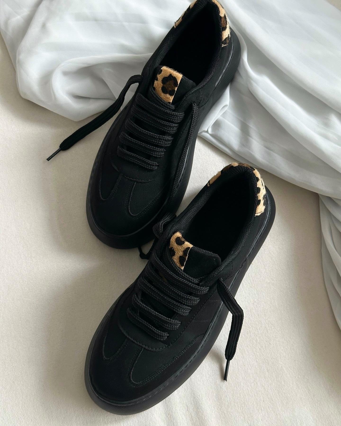 ZUUMSNEAKERSavoy Kalın Taban Ortopedik Kadın Sneaker - Siyah & Leopar