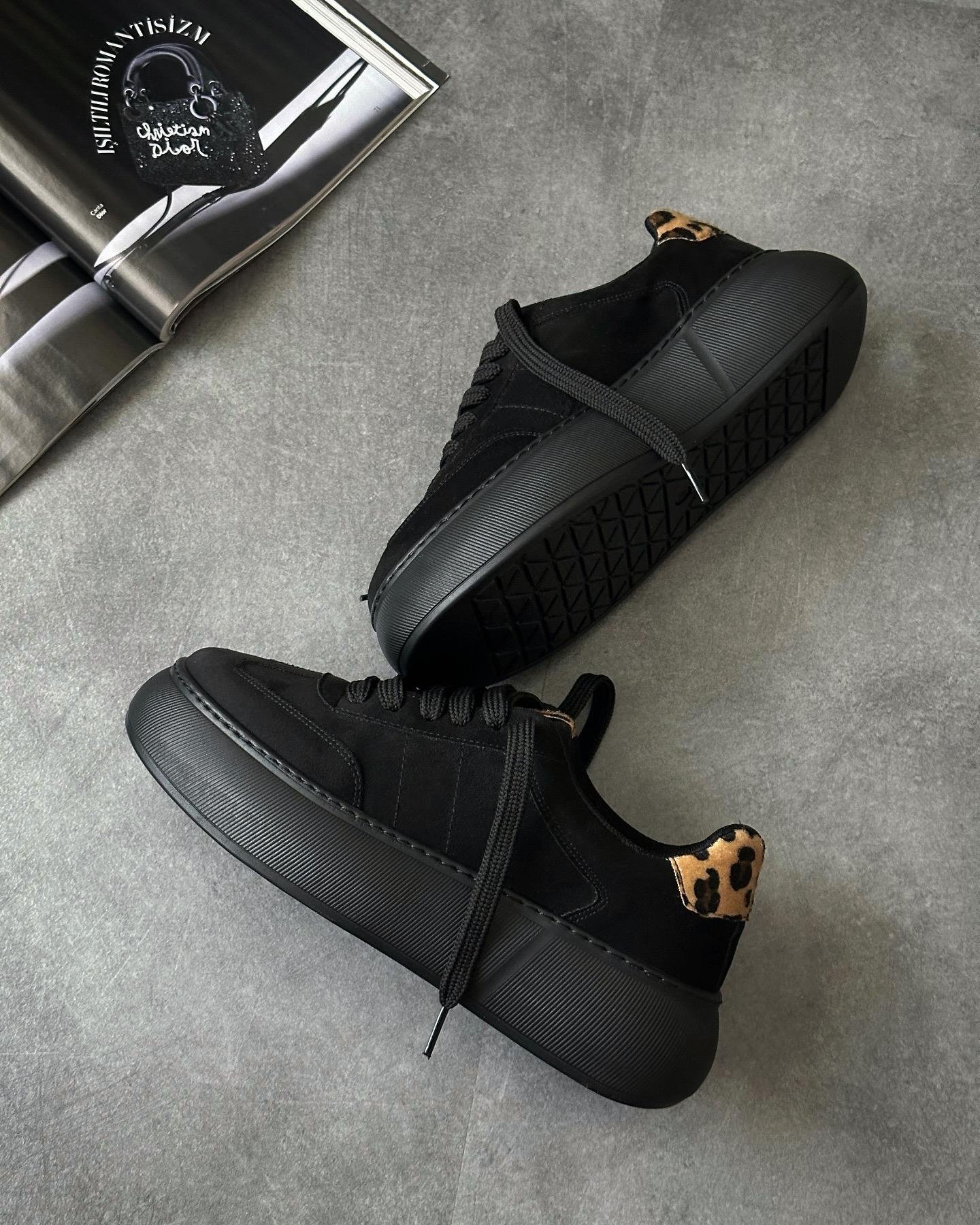 ZUUMSNEAKERSavoy Kalın Taban Ortopedik Kadın Sneaker - Siyah & Leopar