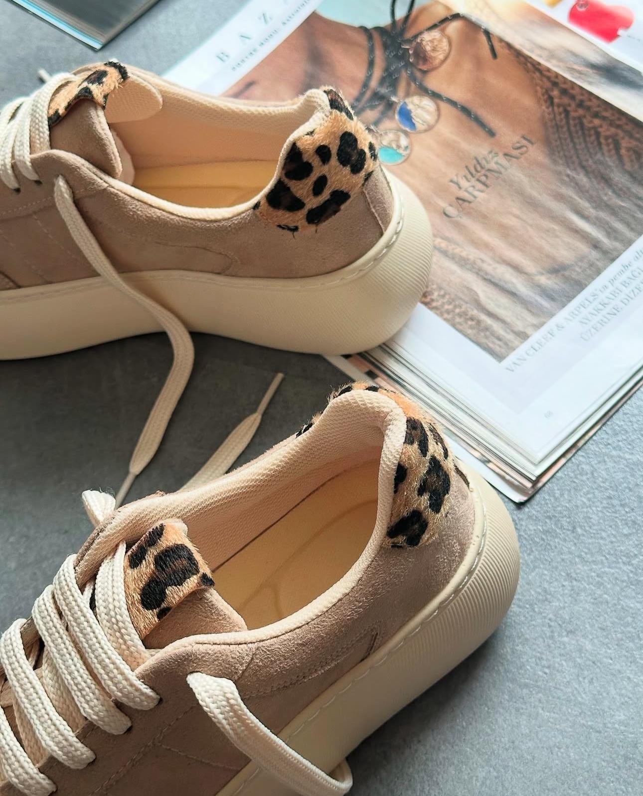 ZUUMSNEAKERSavoy Kalın Taban Ortopedik Kadın Sneaker - Bej & Leopar