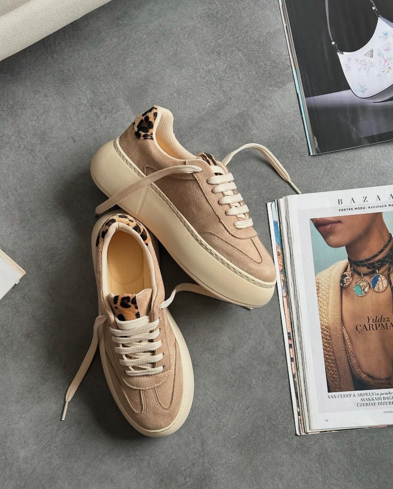 ZUUMSNEAKERSavoy Kalın Taban Ortopedik Kadın Sneaker - Bej & Leopar