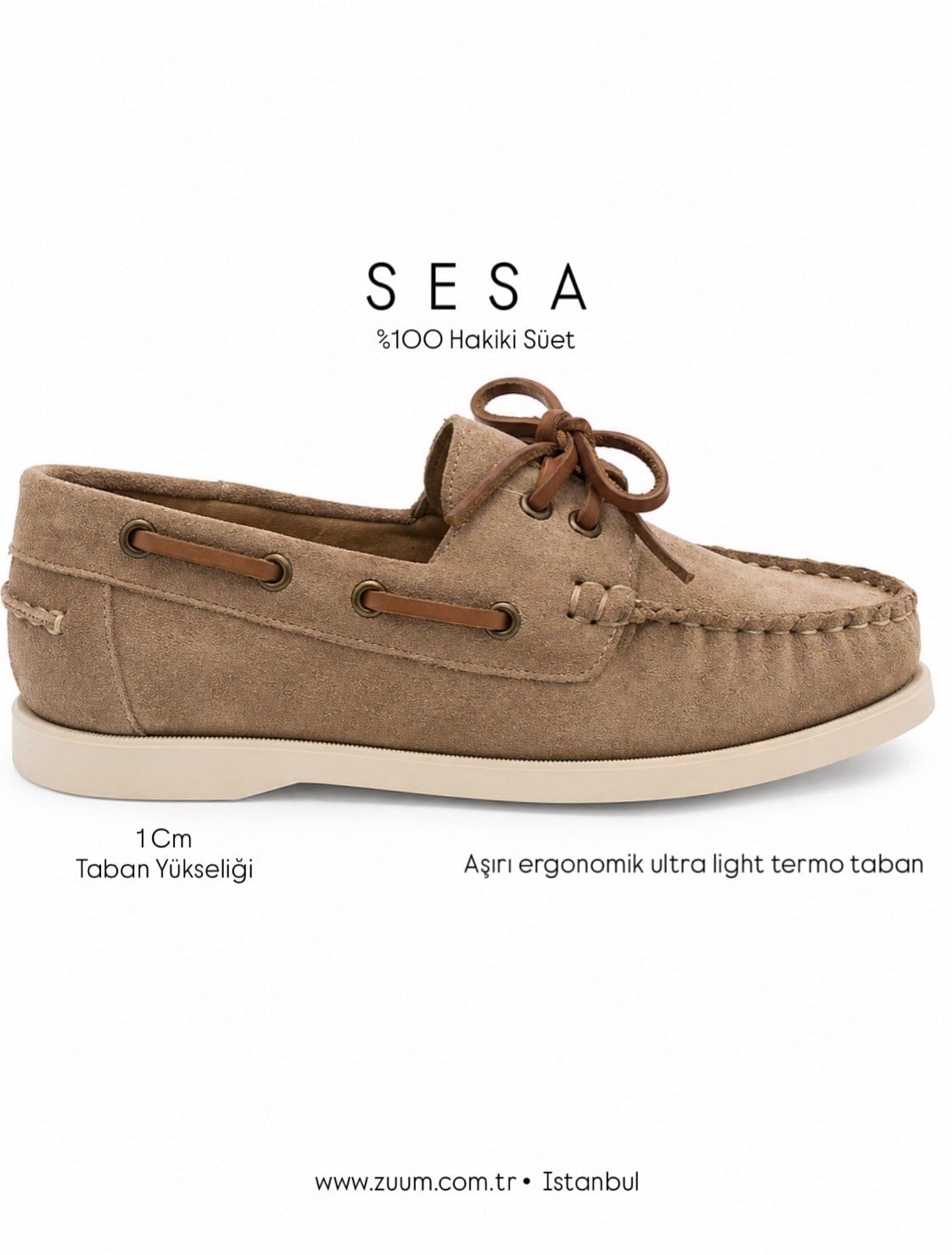 ZUUMBABET & LOAFERSesa % 100 Hakiki Deri/Süet Bağcıklı Kadın Loafer Ayakkabı - Vizon Süet