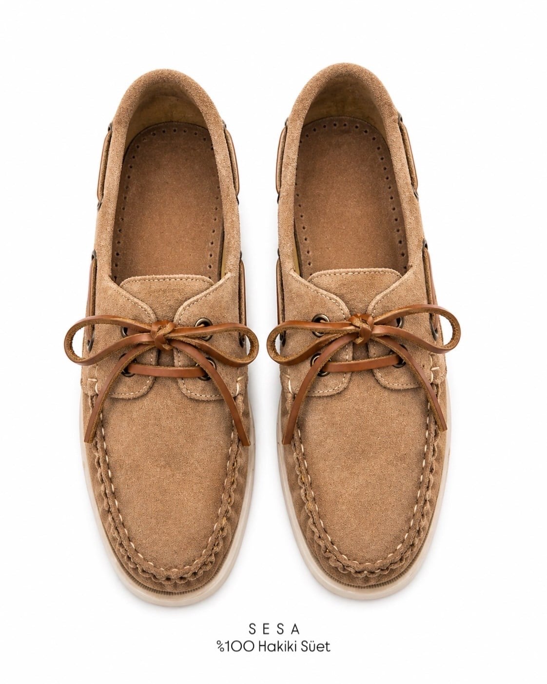 ZUUMBABET & LOAFERSesa % 100 Hakiki Deri/Süet Bağcıklı Kadın Loafer Ayakkabı - Vizon Süet
