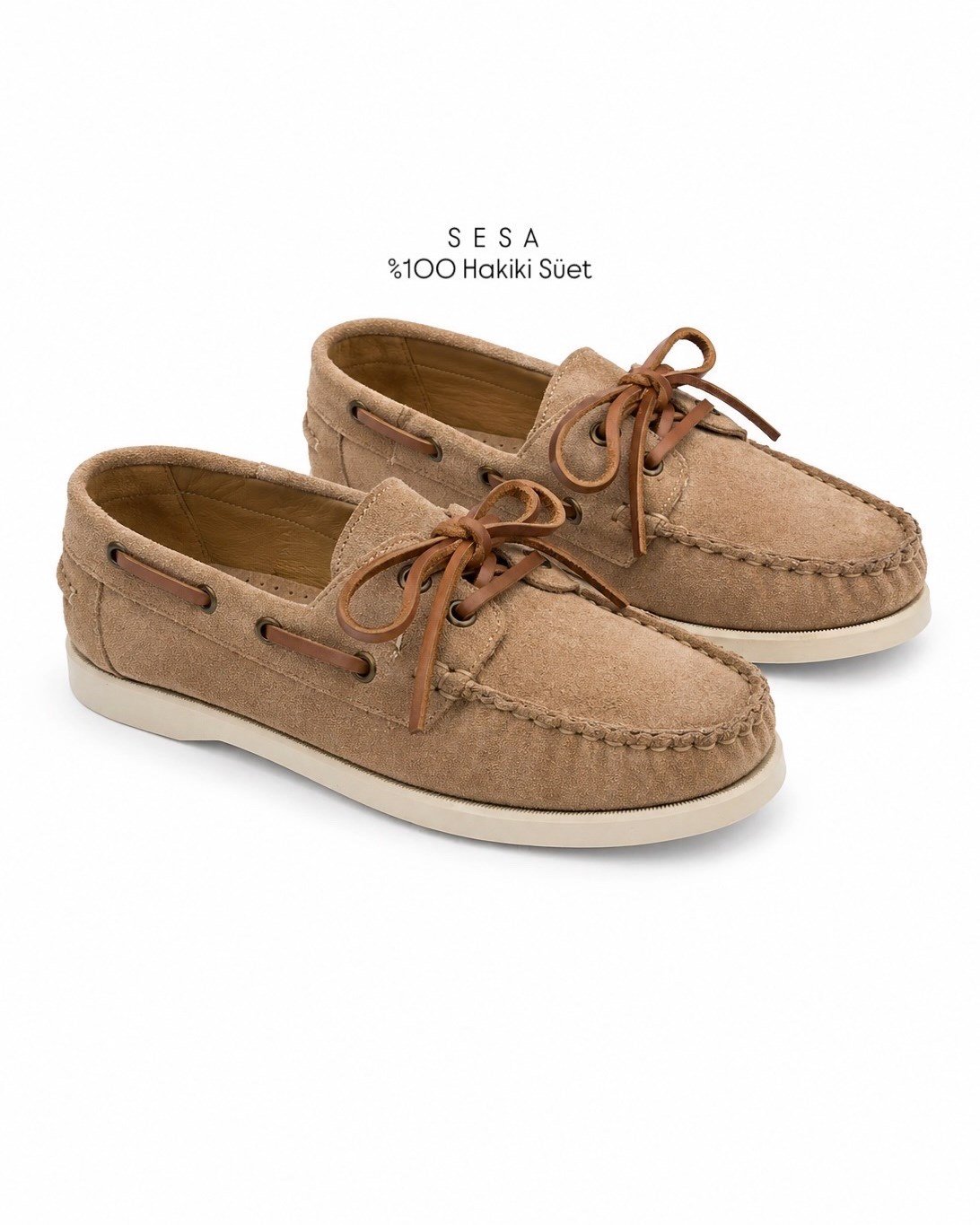 ZUUMBABET & LOAFERSesa % 100 Hakiki Deri/Süet Bağcıklı Kadın Loafer Ayakkabı - Vizon Süet