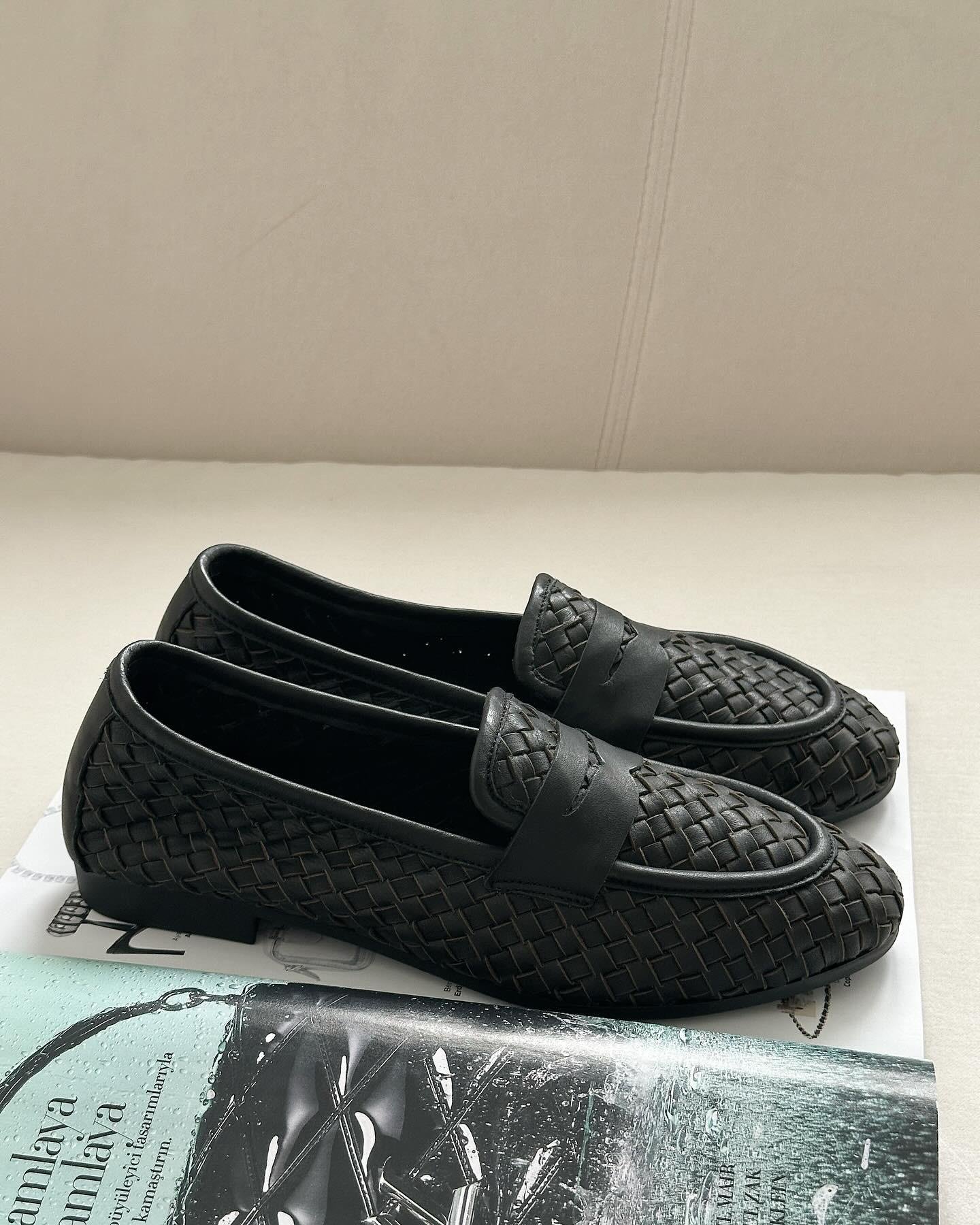 ZUUMMakosen & OxfordSista % 100 Hakiki Deri Örgü Kadın Loafer - Siyah Deri