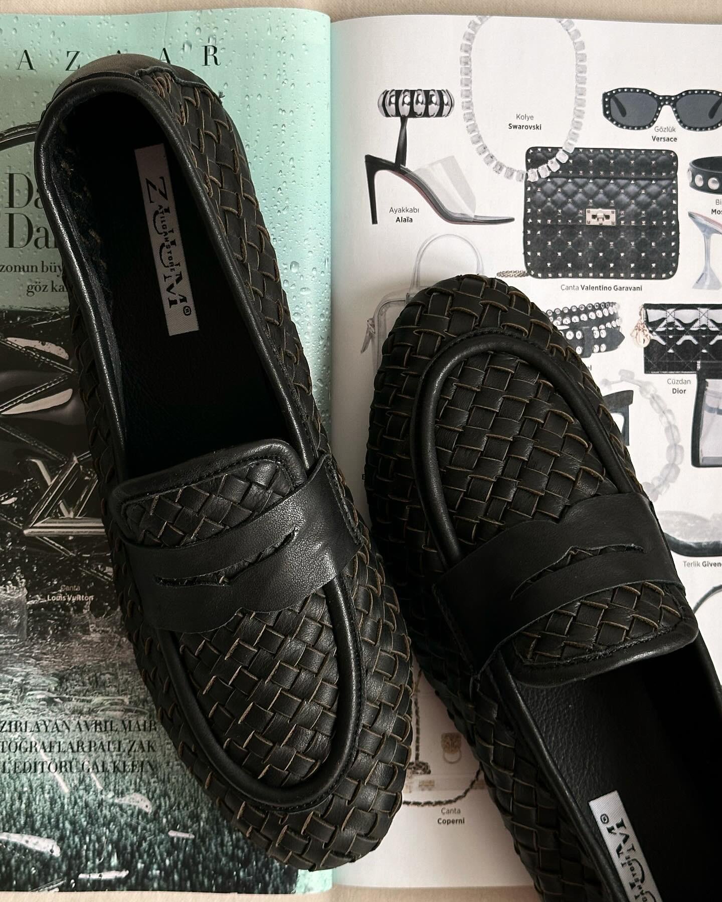 ZUUMMakosen & OxfordSista % 100 Hakiki Deri Örgü Kadın Loafer - Siyah Deri