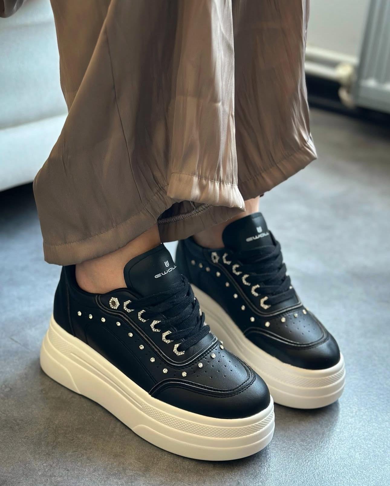 ZUUMSNEAKERSode İçten Gizli Topuklu Kalın Taban Kadın Sneaker - Siyah