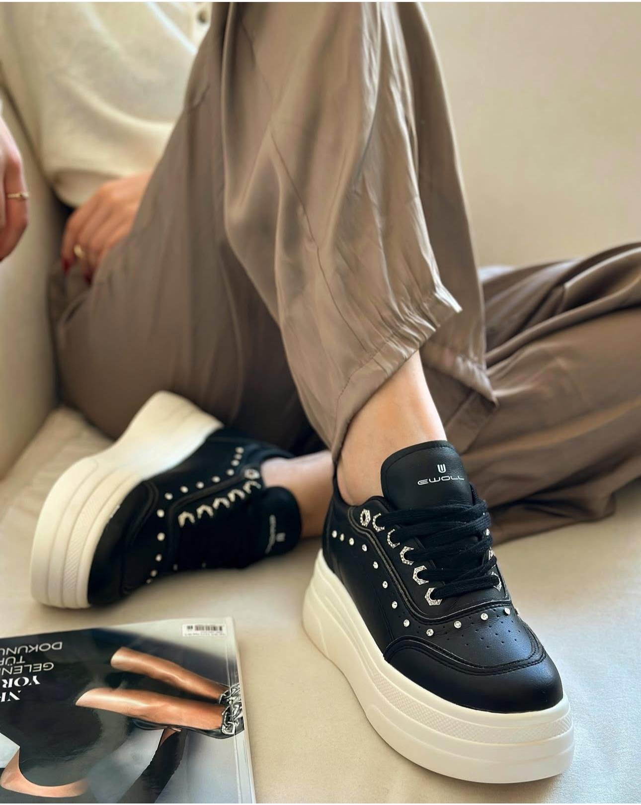 ZUUMSNEAKERSode İçten Gizli Topuklu Kalın Taban Kadın Sneaker - Siyah