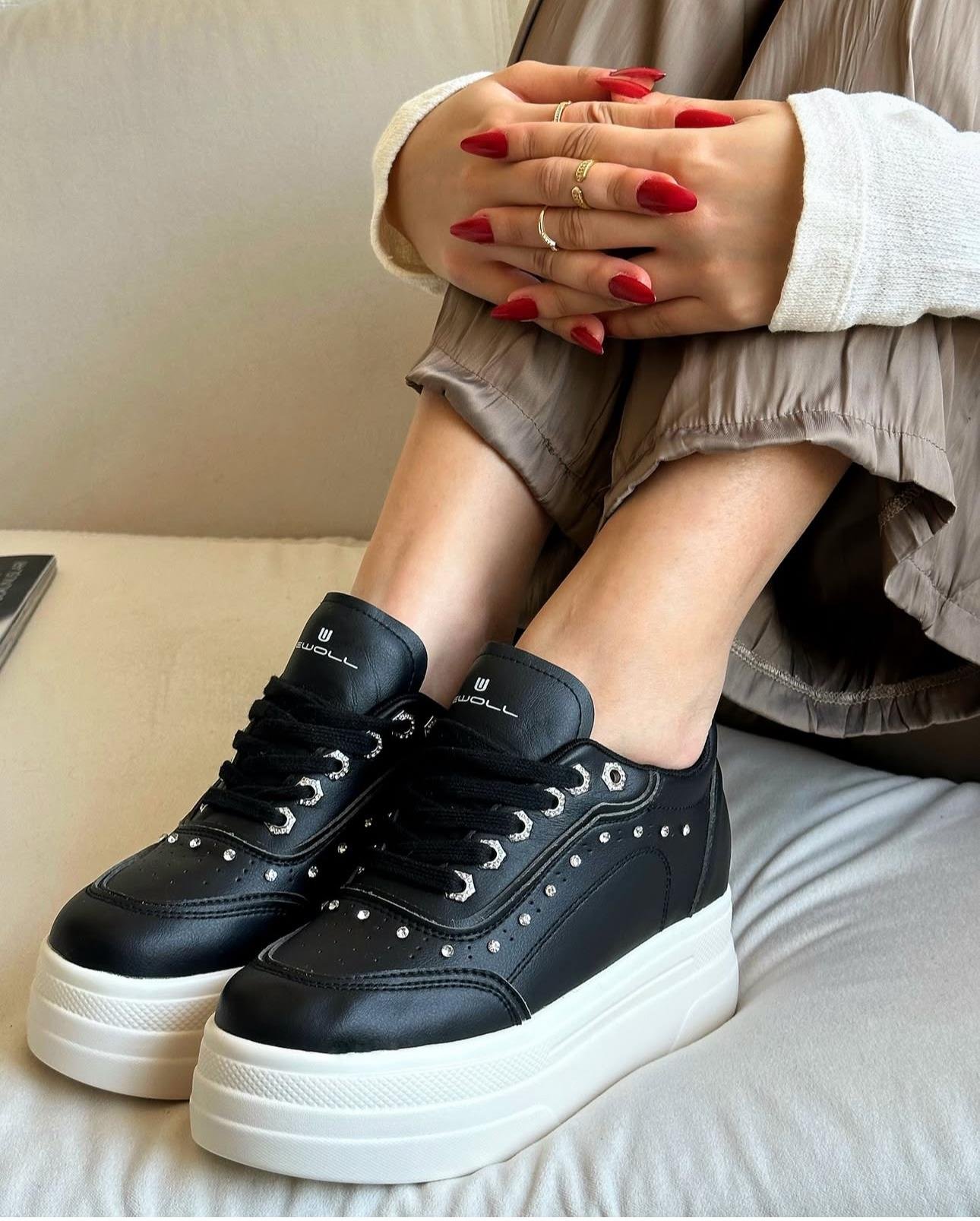 ZUUMSNEAKERSode İçten Gizli Topuklu Kalın Taban Kadın Sneaker - Siyah