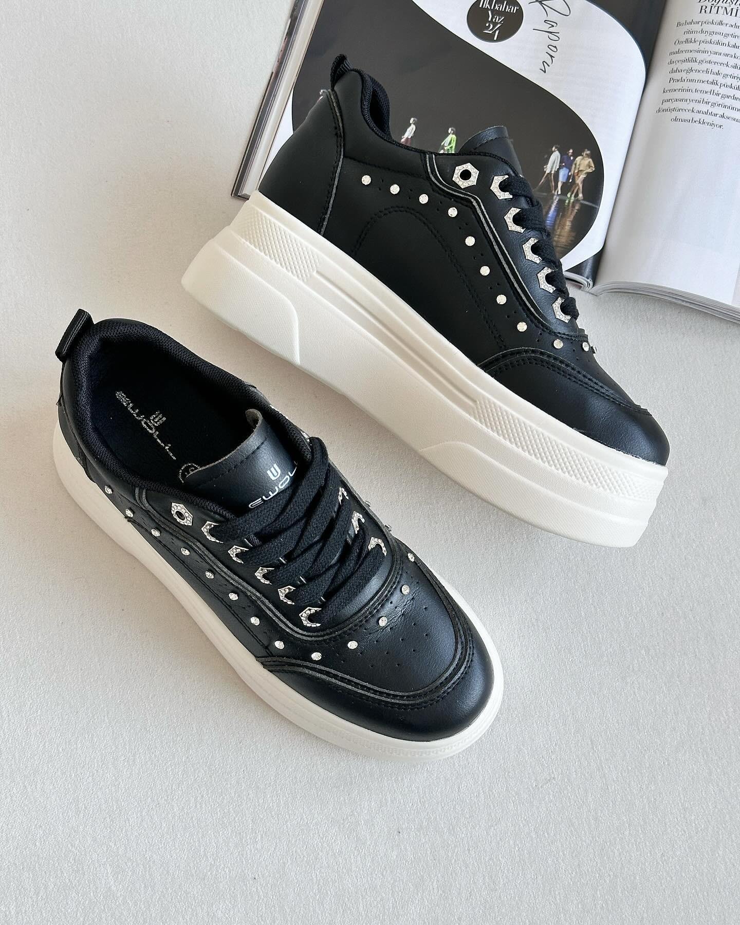 ZUUMSNEAKERSode İçten Gizli Topuklu Kalın Taban Kadın Sneaker - Siyah