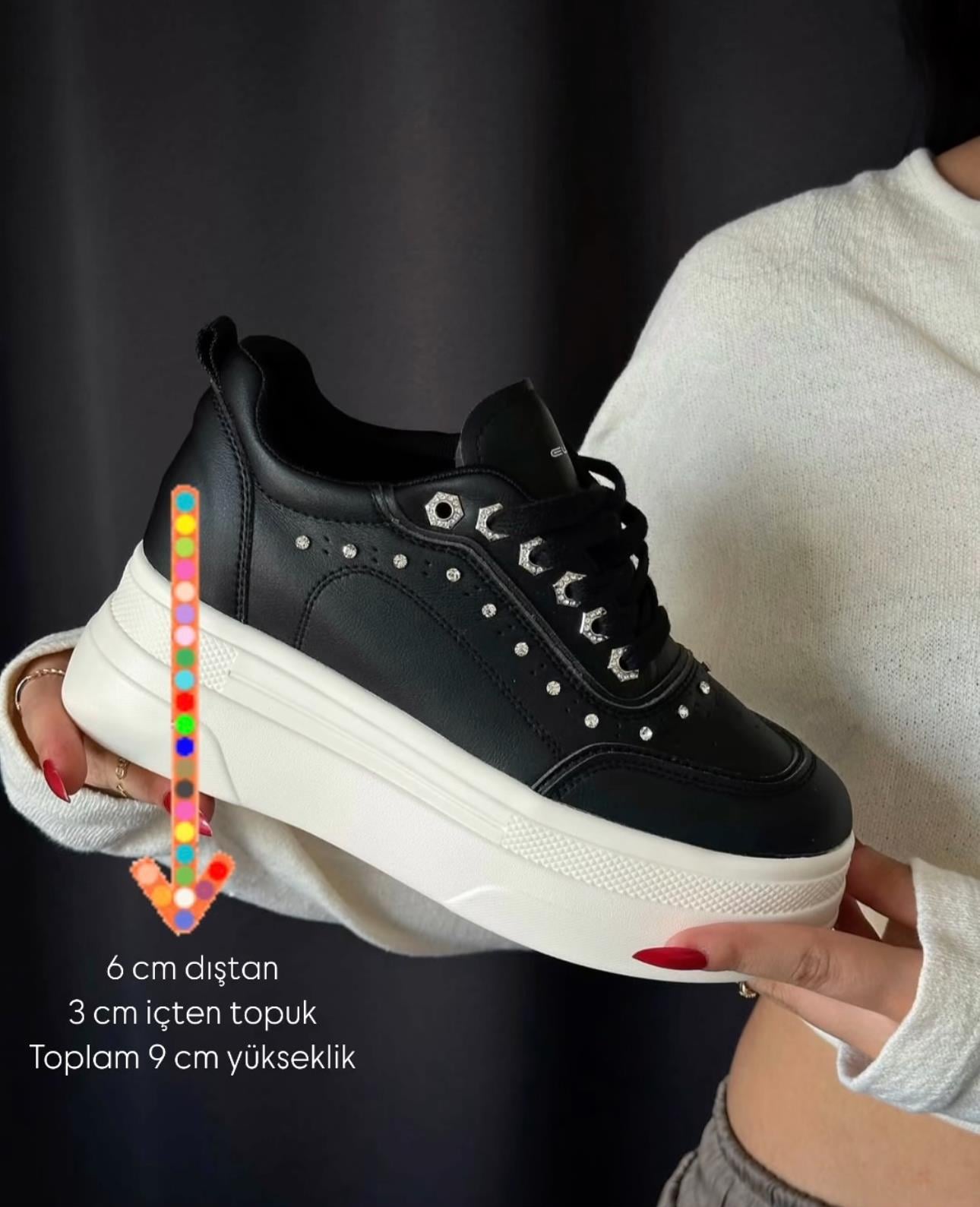ZUUMSNEAKERSode İçten Gizli Topuklu Kalın Taban Kadın Sneaker - Siyah