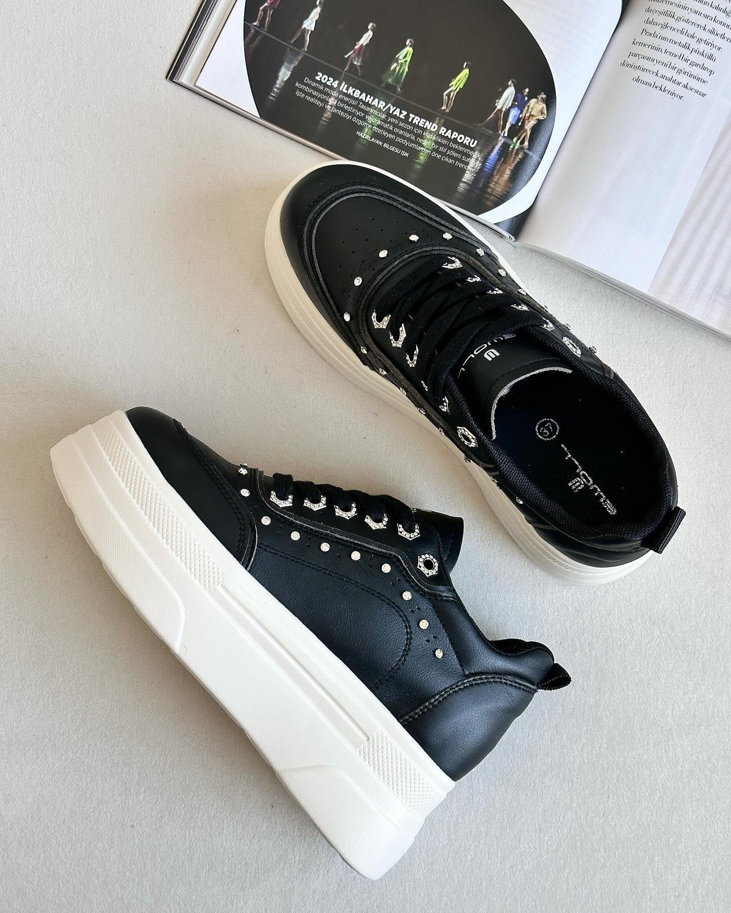 ZUUMSNEAKERSode İçten Gizli Topuklu Kalın Taban Kadın Sneaker - Siyah