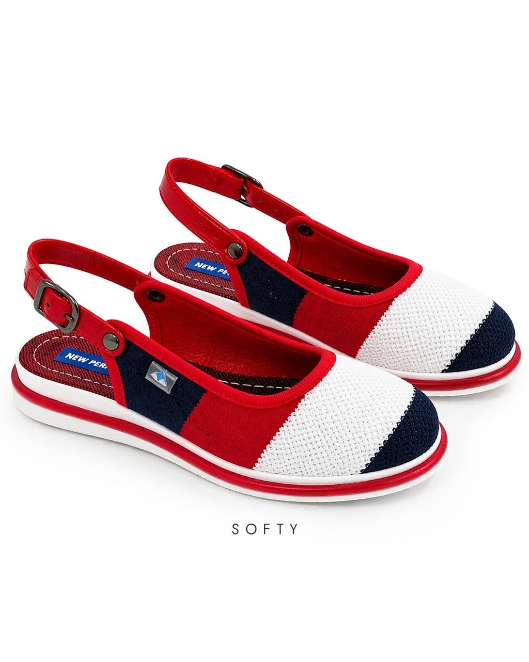 ZUUMBABET & LOAFERSofty Günlük Kadın Sandalet - Lacivert & Beyaz & Kırmızı