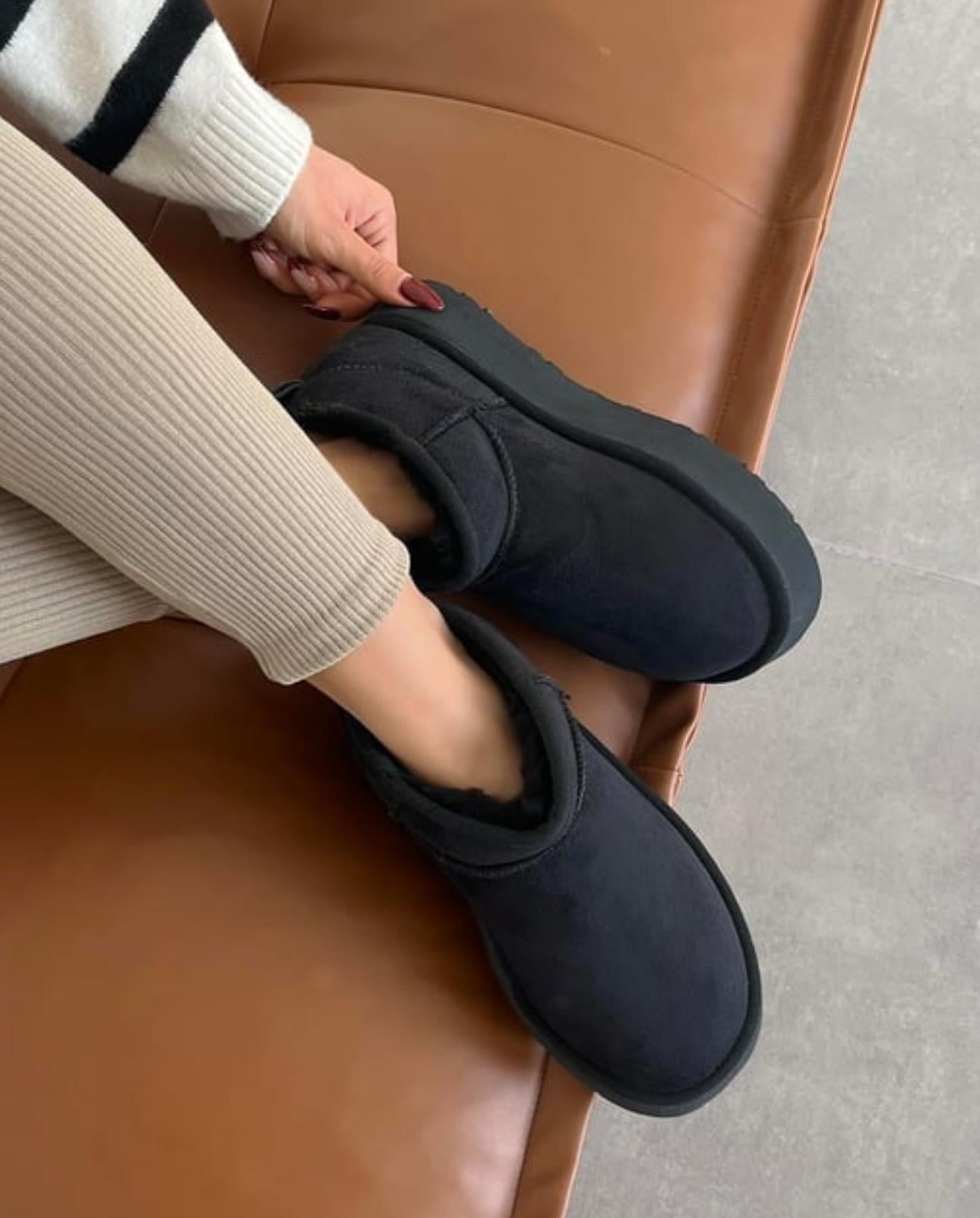 ZUUMBOT & ÇİZMEStorm Mini Boy Kalın Taban UGG Style Kadın Bot - Siyah Süet