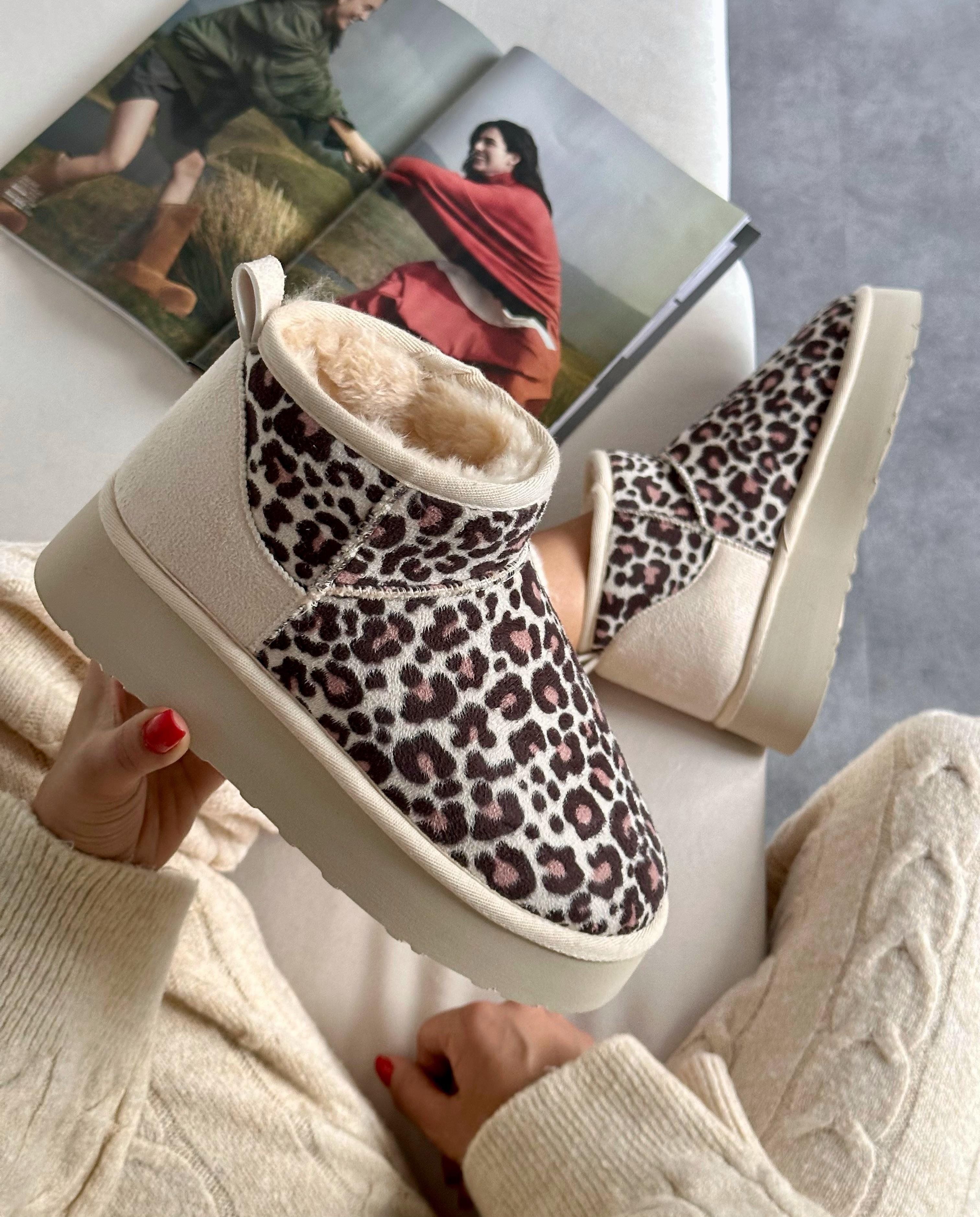 ZUUMBOT & ÇİZMEStorm Mini Boy Kalın Taban UGG Style Kadın Bot - Bej Leopar