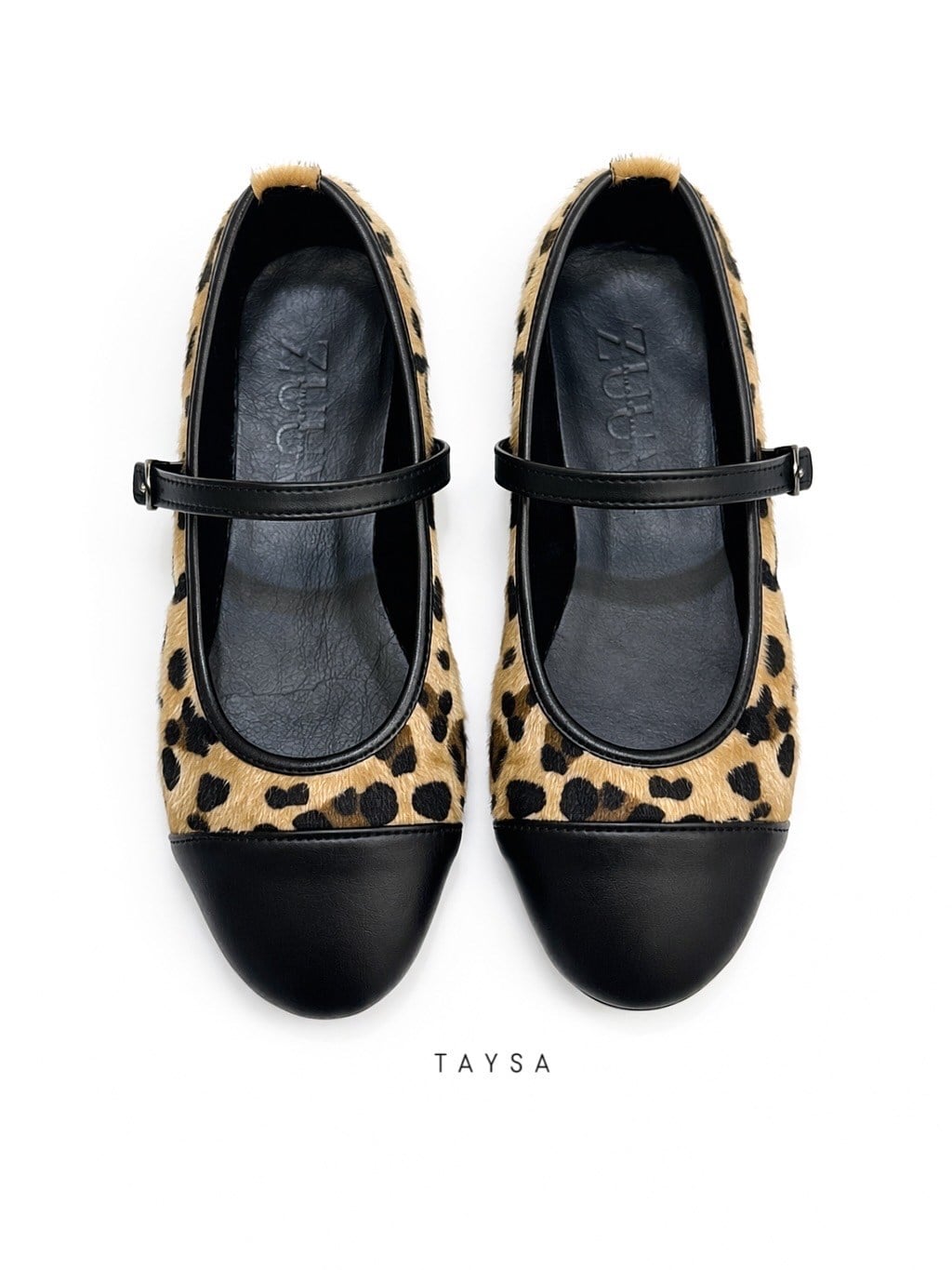 ZUUMBABET & ESPADRİLTaysa Mary Jane Kadın Balerin Babet - Leopar & Siyah Cilt