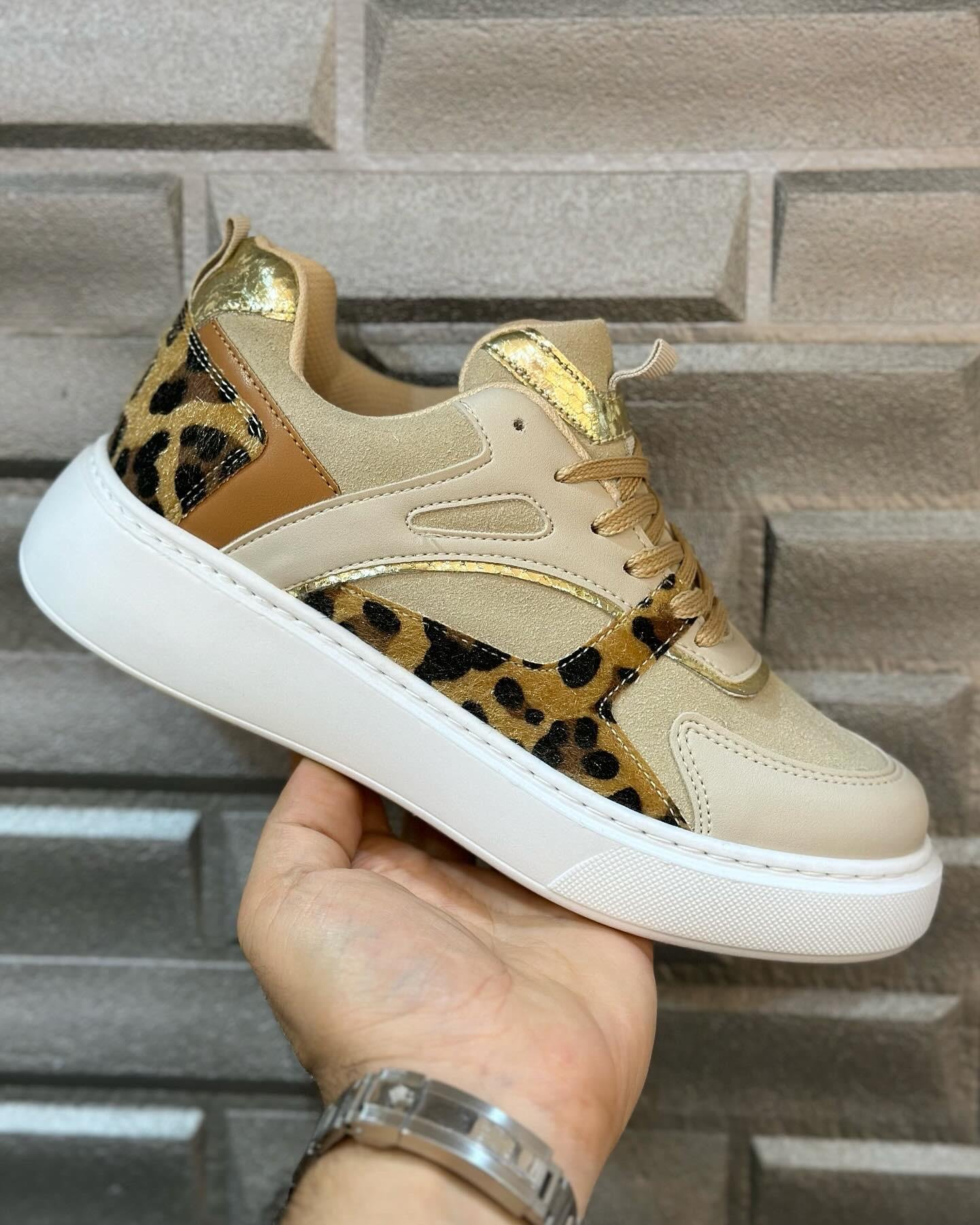 ZUUMSNEAKERVargas Kadın Spor Ayakkabı - Bej & Altın & Leopar
