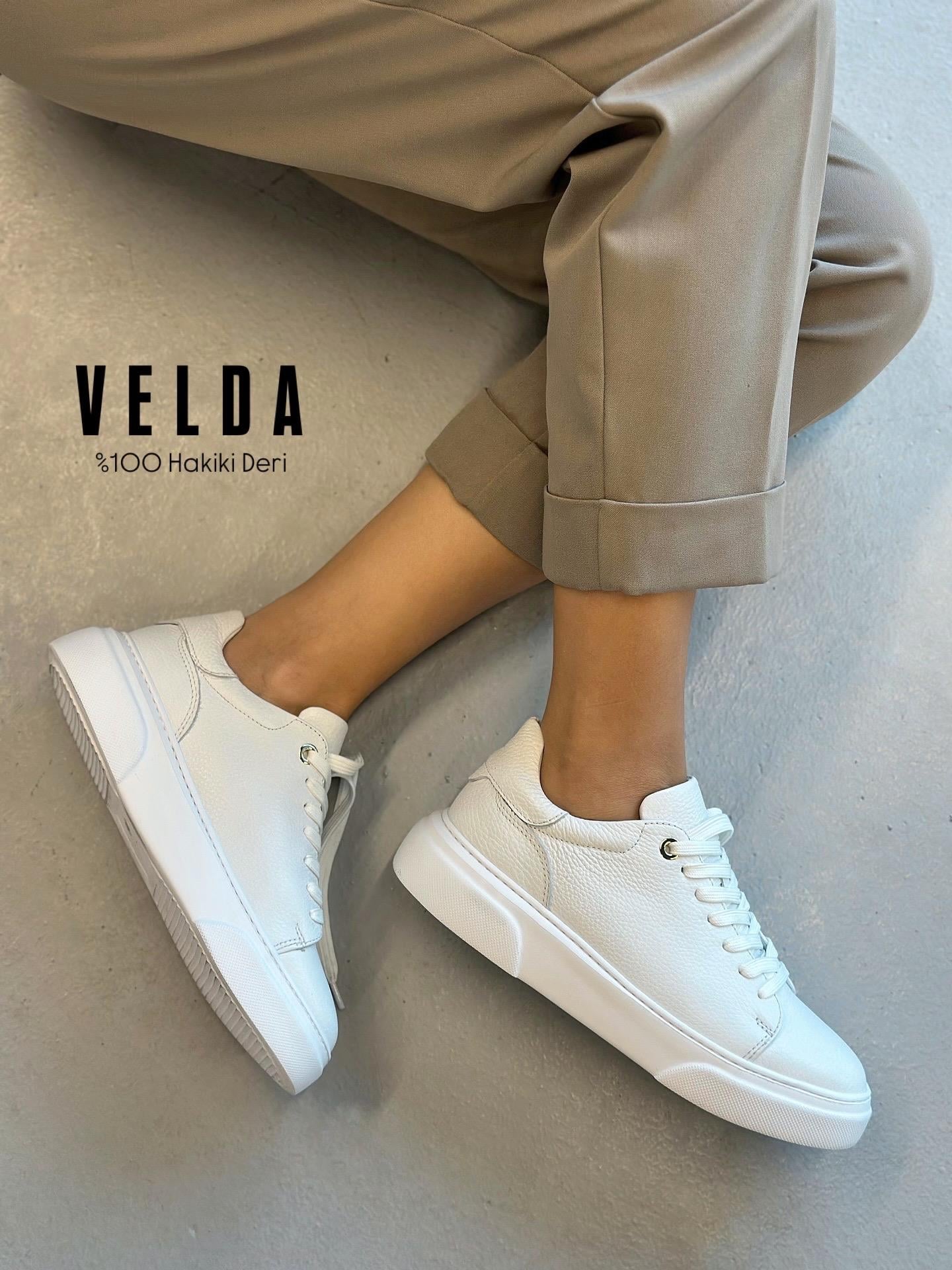 ZUUMSNEAKERVelda % 100 Hakiki Deri Bağcıklı Sneaker - Beyaz Deri