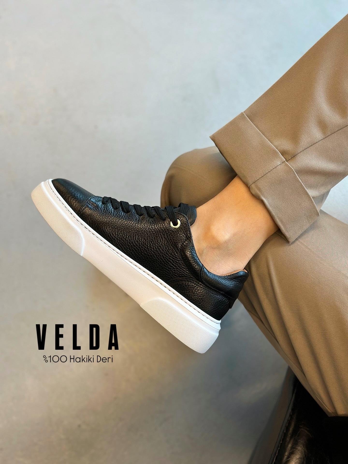ZUUMSNEAKERVelda % 100 Hakiki Deri Bağcıklı Sneaker - Siyah Deri