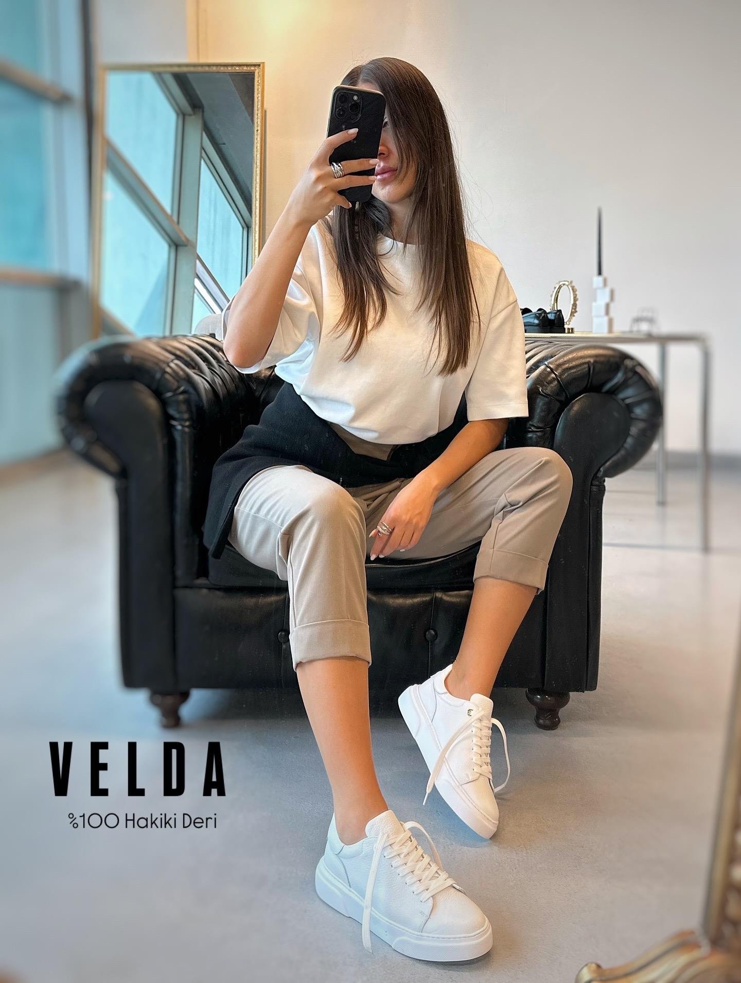 ZUUMSNEAKERVelda % 100 Hakiki Deri Bağcıklı Sneaker - Beyaz Deri